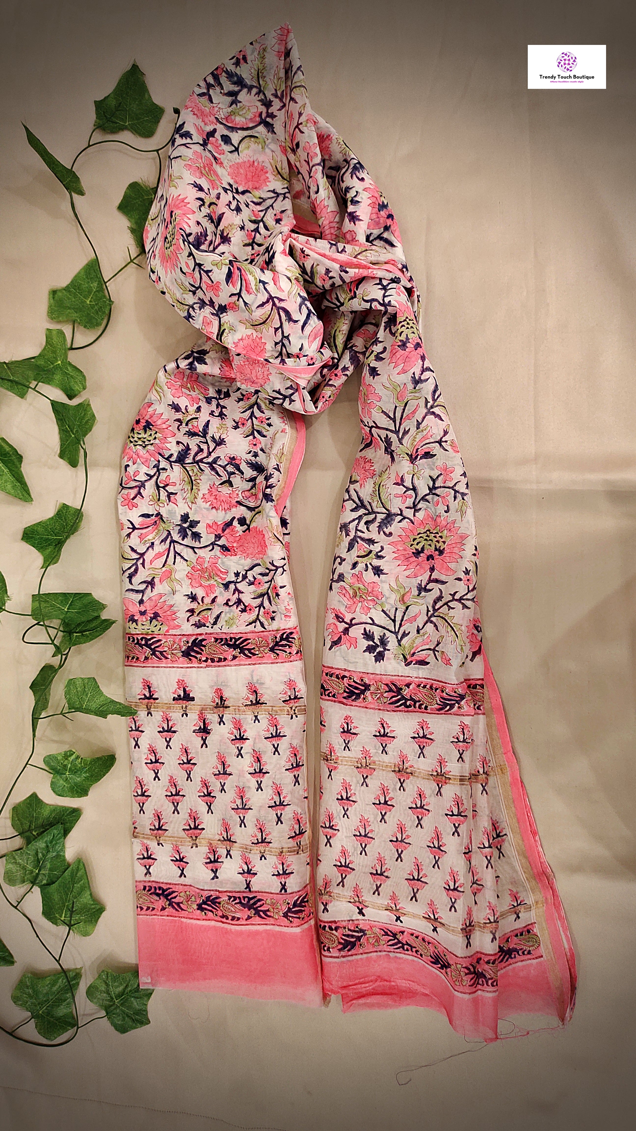 Only For You - Hand Block Print - Chanderi Silk Dupatta