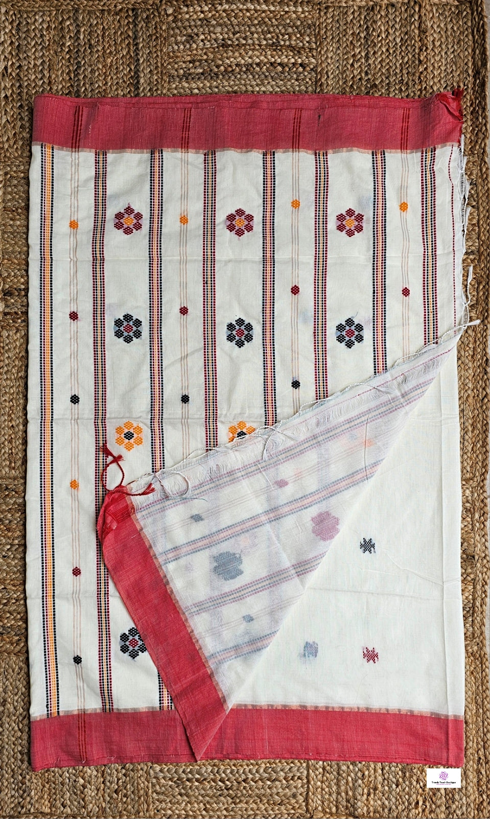 Lily - Bengal Handloom Red White - Cotton Saree