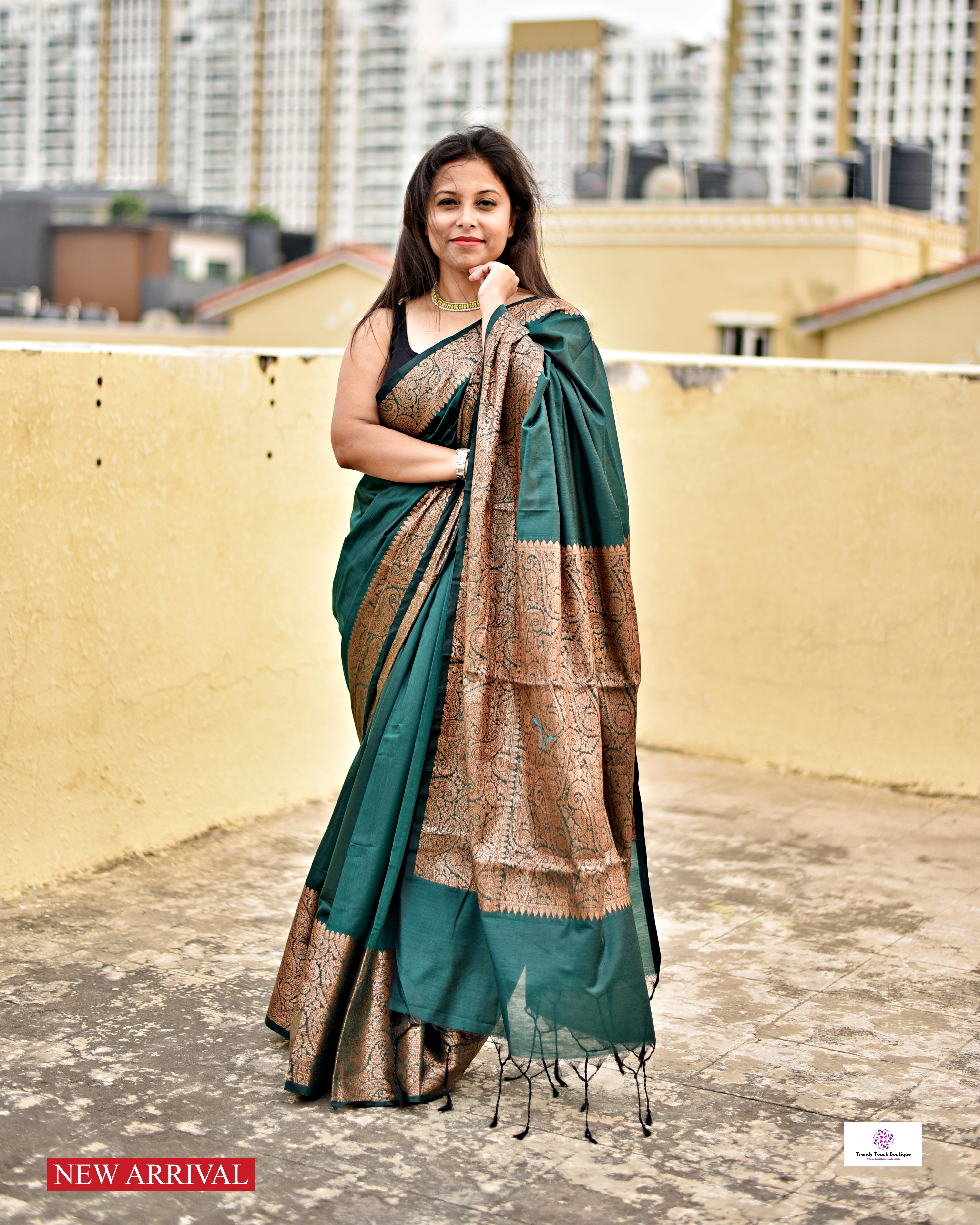 Paigam - Katan Silk Saree (Bottle Green)