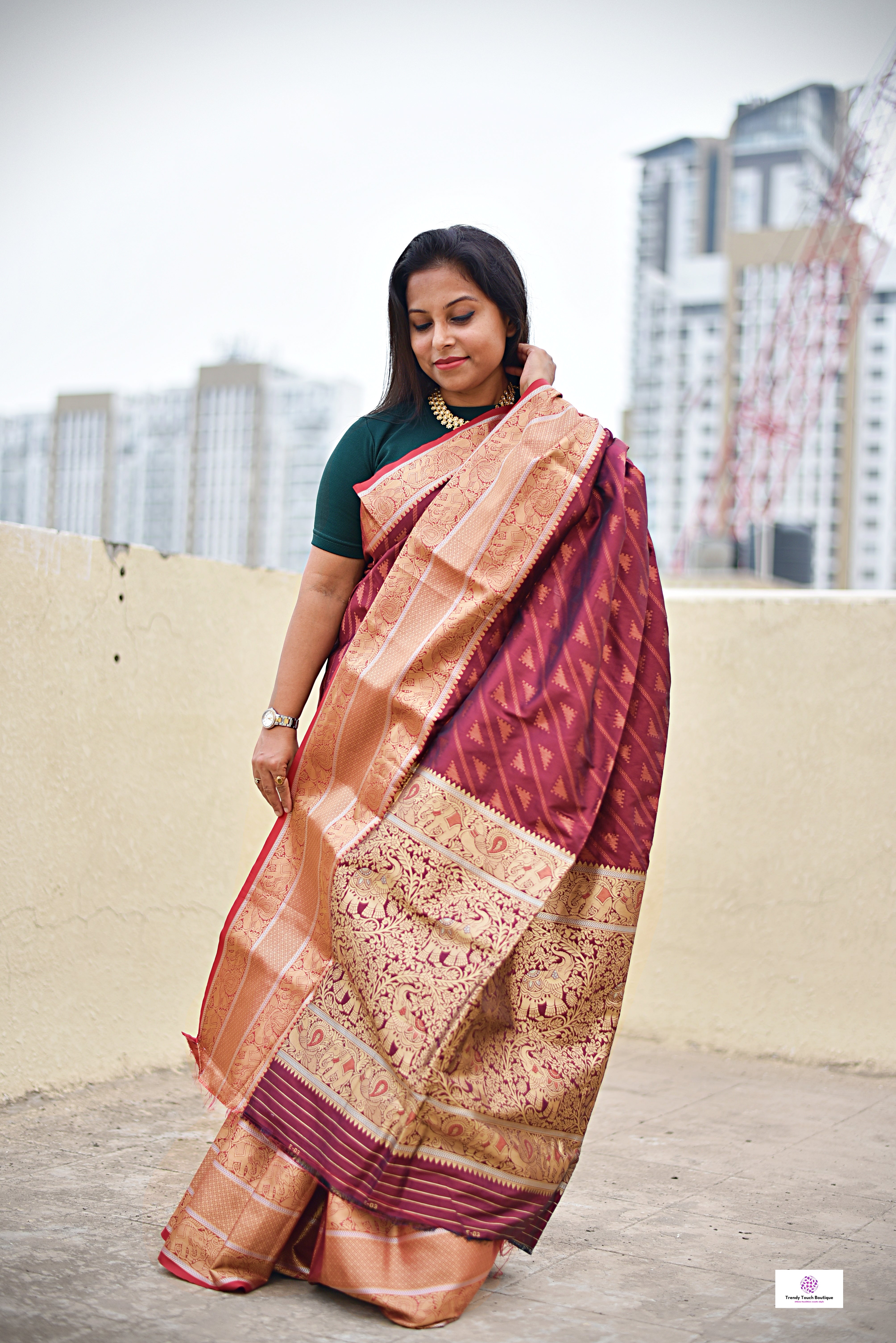 kanjivaram saree maroon copper zari work bridal & wedding functions best price lightweight silk saree with blouse piece