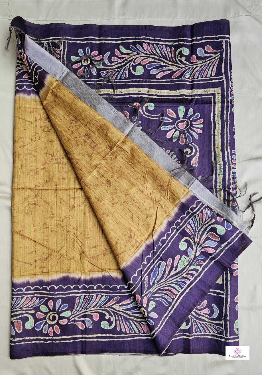 Tulika - Tuli Batik Print - Semi Tussar Silk Saree