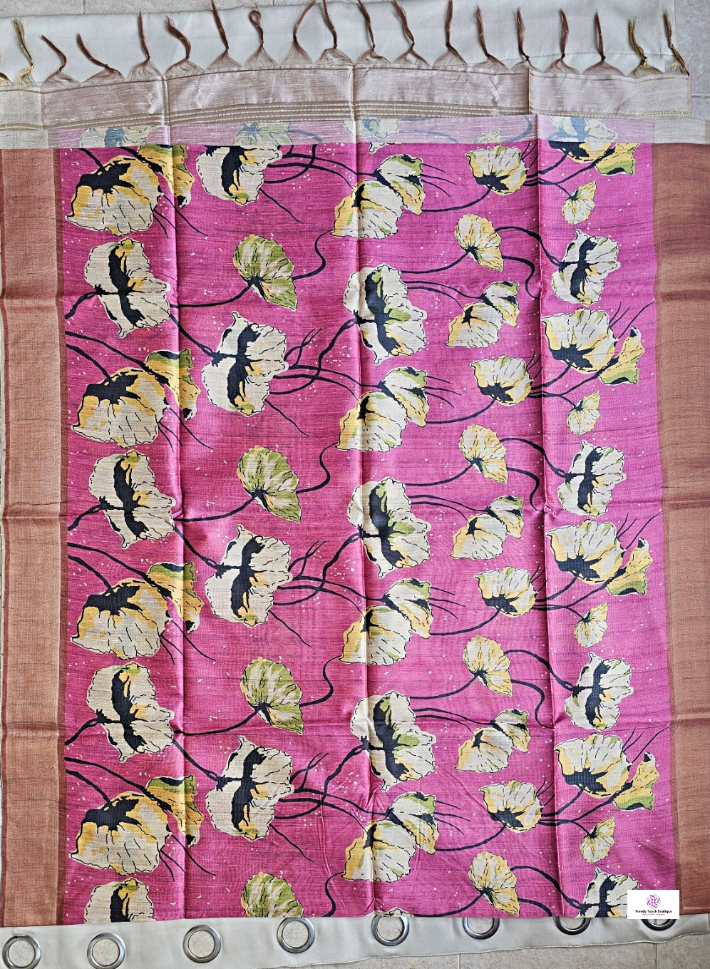 Pink semi tussar silk saree with floral digital print for regular wear and casual function office for women with blouse piece and best price