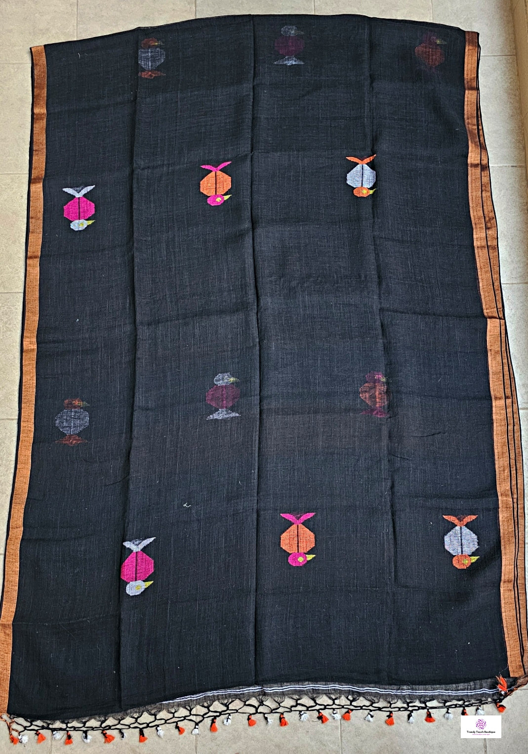 Black Birdy - Jamdani Handloom - Linen Saree