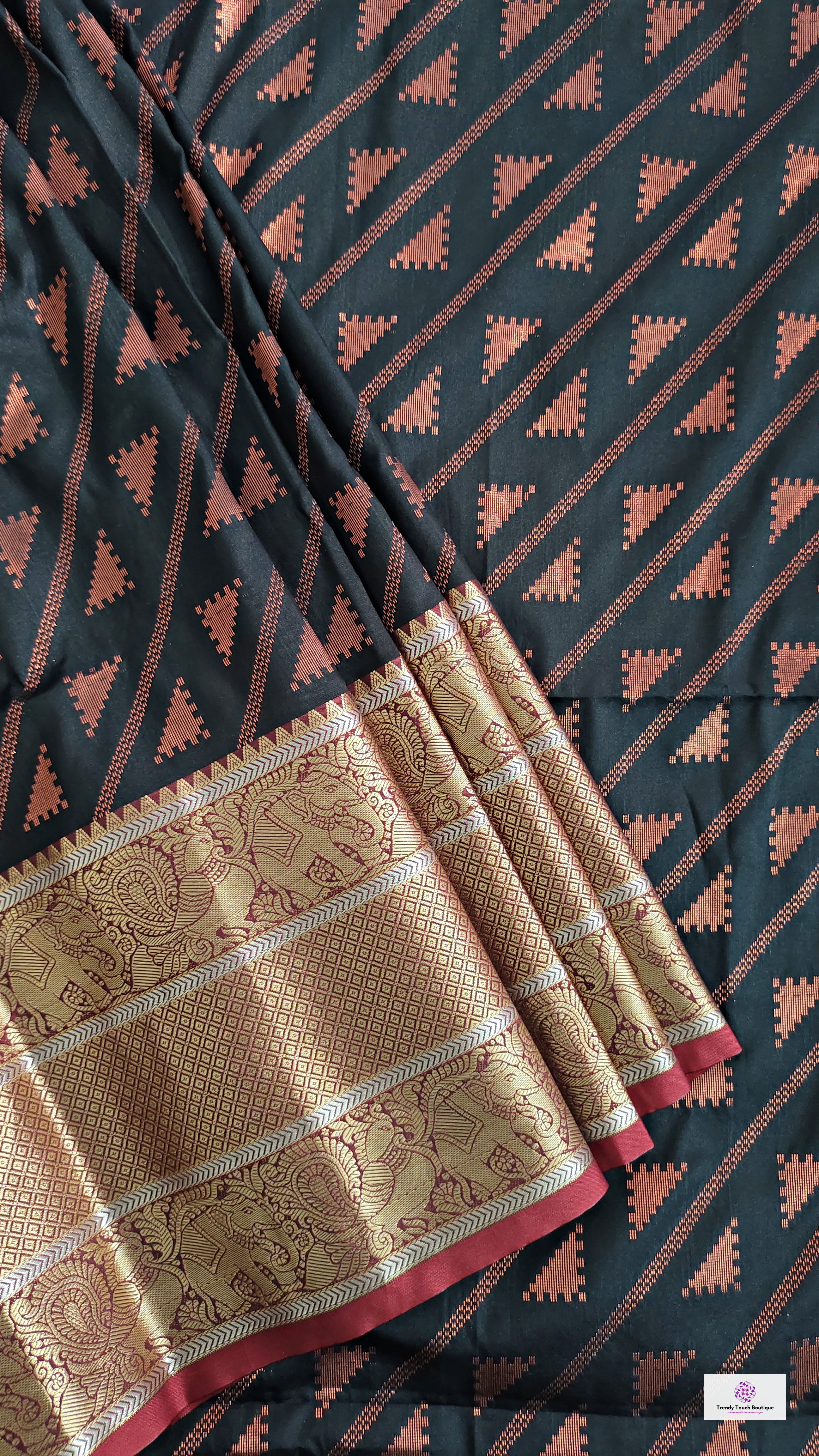 Kanjivaram styled black copper zari work party wear special occasion saree for wedding function or bridal gift