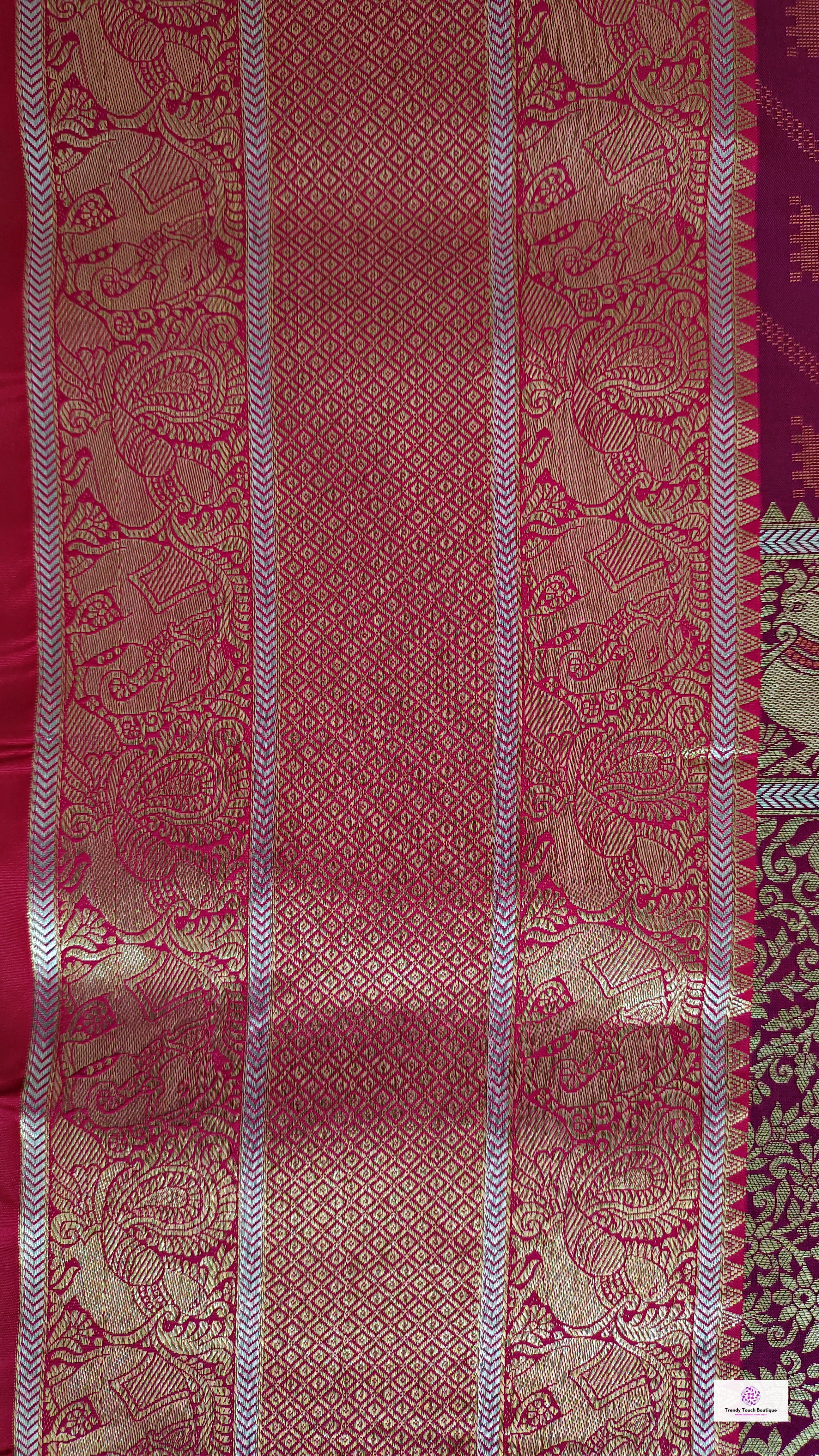 Kanjivaram styled pink copper zari work party wear special occasion saree for wedding function or bridal gift
