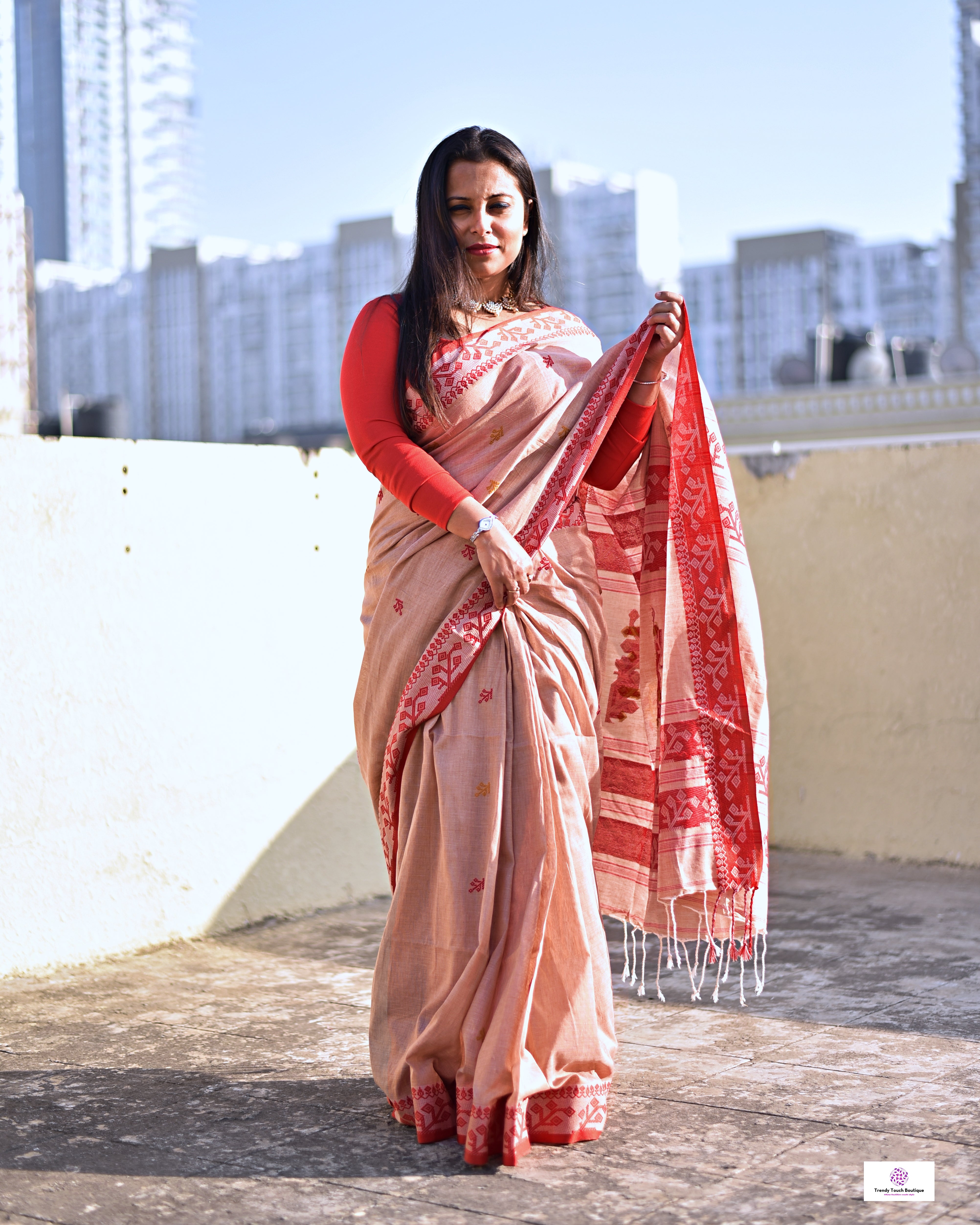 phulia pure Bengal cotton handloom saree lightweight regular wear, office wear, puja and temple visits, casual ocassions, with blouse piece best price brown red and yellow