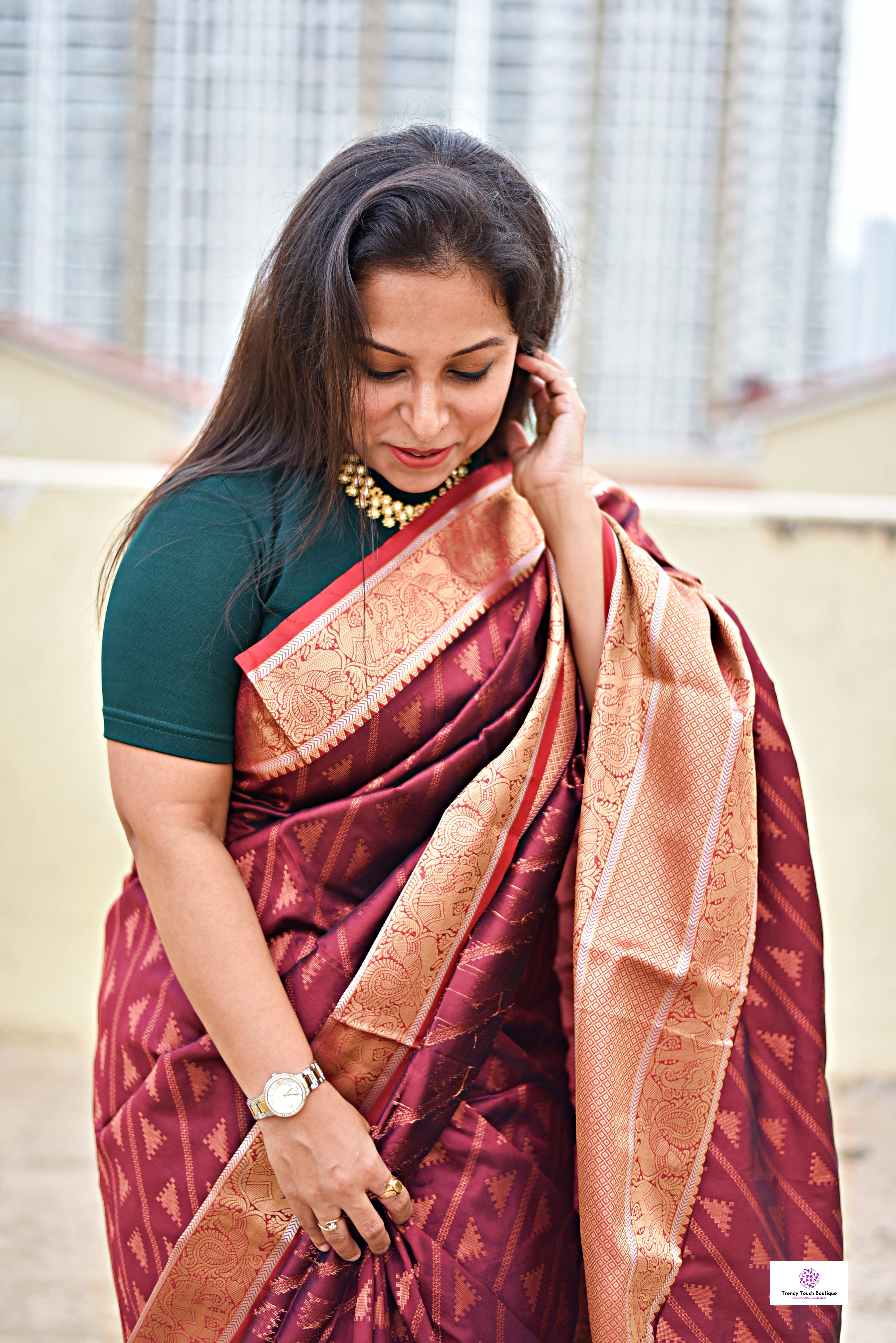 kanjivaram saree maroon copper zari work bridal & wedding functions best price lightweight silk saree with blouse piece