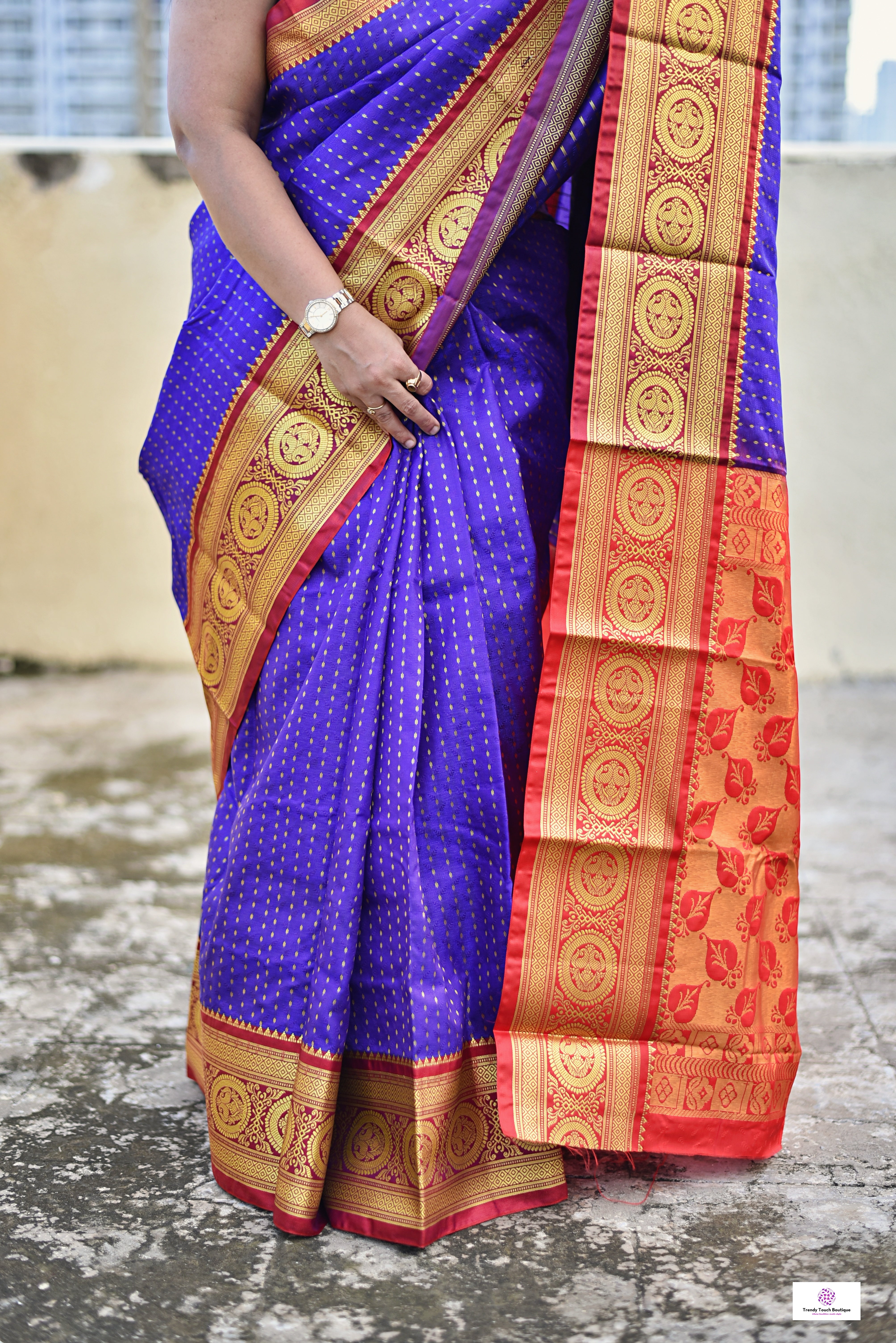 blue red festive and special ocassion lightweight silk saree zari work buta on body and traditional motif on saree edges and pallu with blouse piece and best price