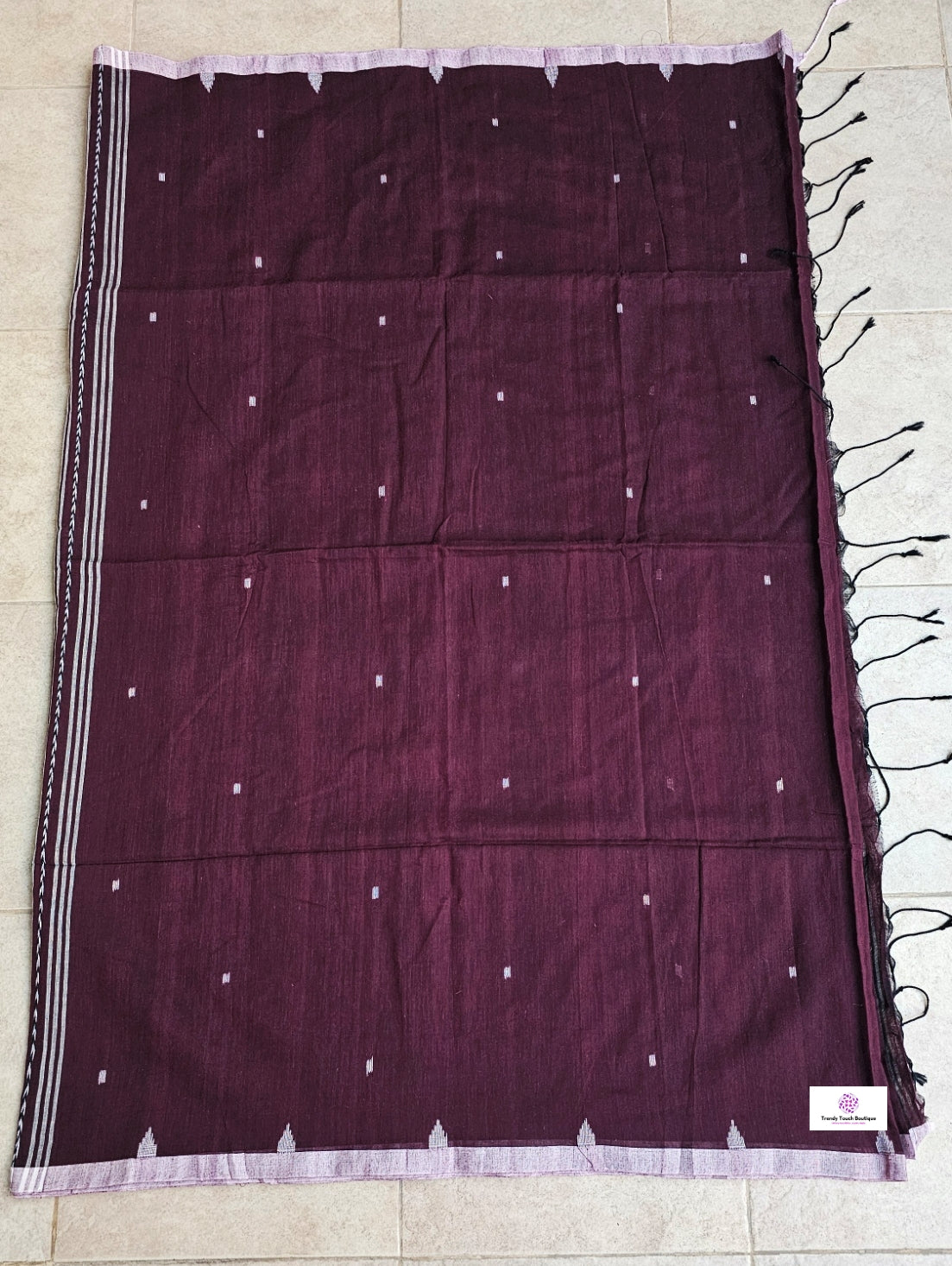 Burgundy - Bengal Handloom - Cotton Saree