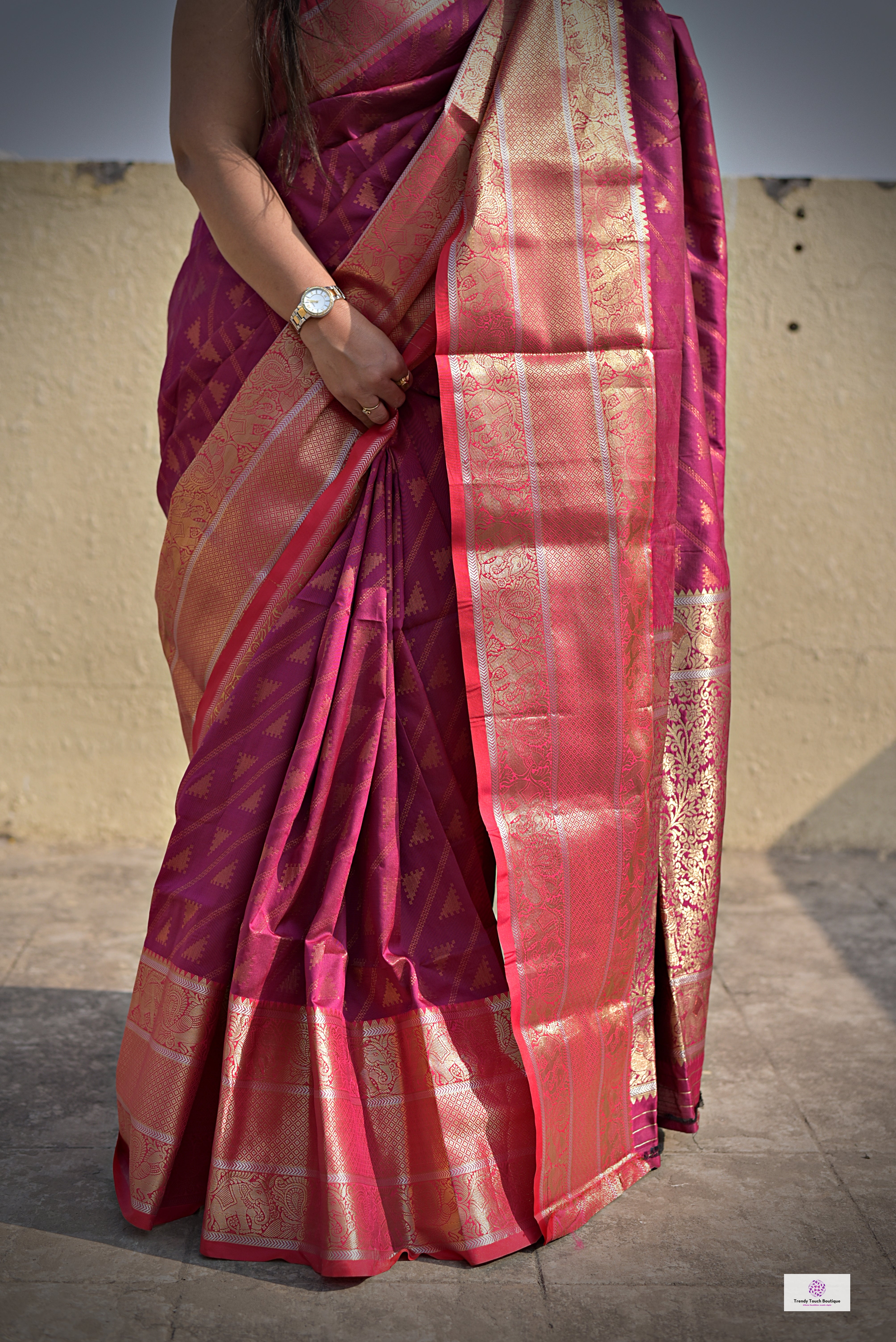 Kanjivaram styled pink copper zari work party wear special occasion saree for wedding function or bridal gift