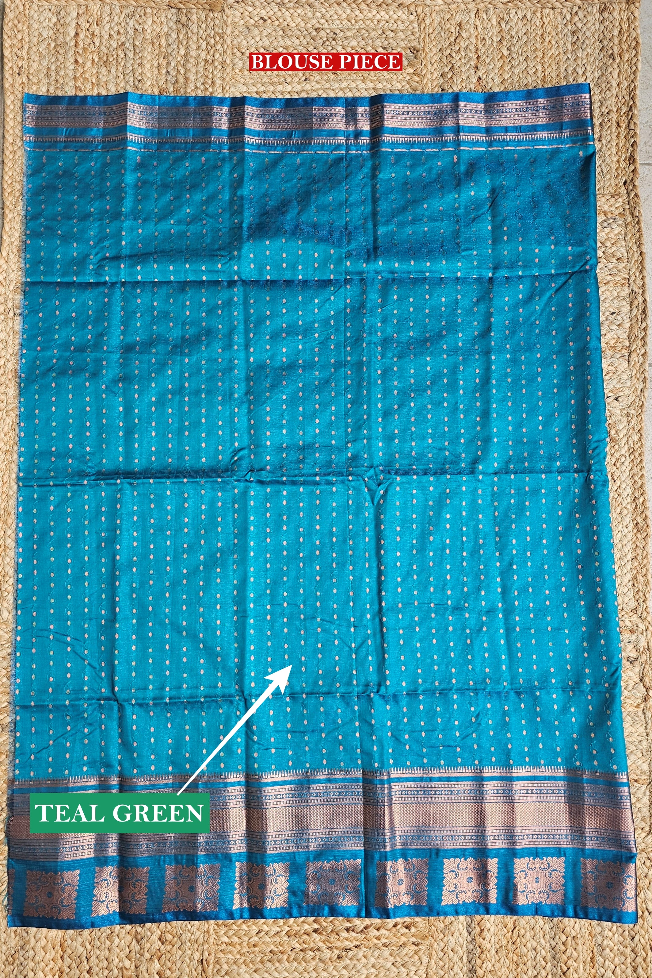Ankhi - Orange Peach & Teal Green - Semi Kanjivaram Silk