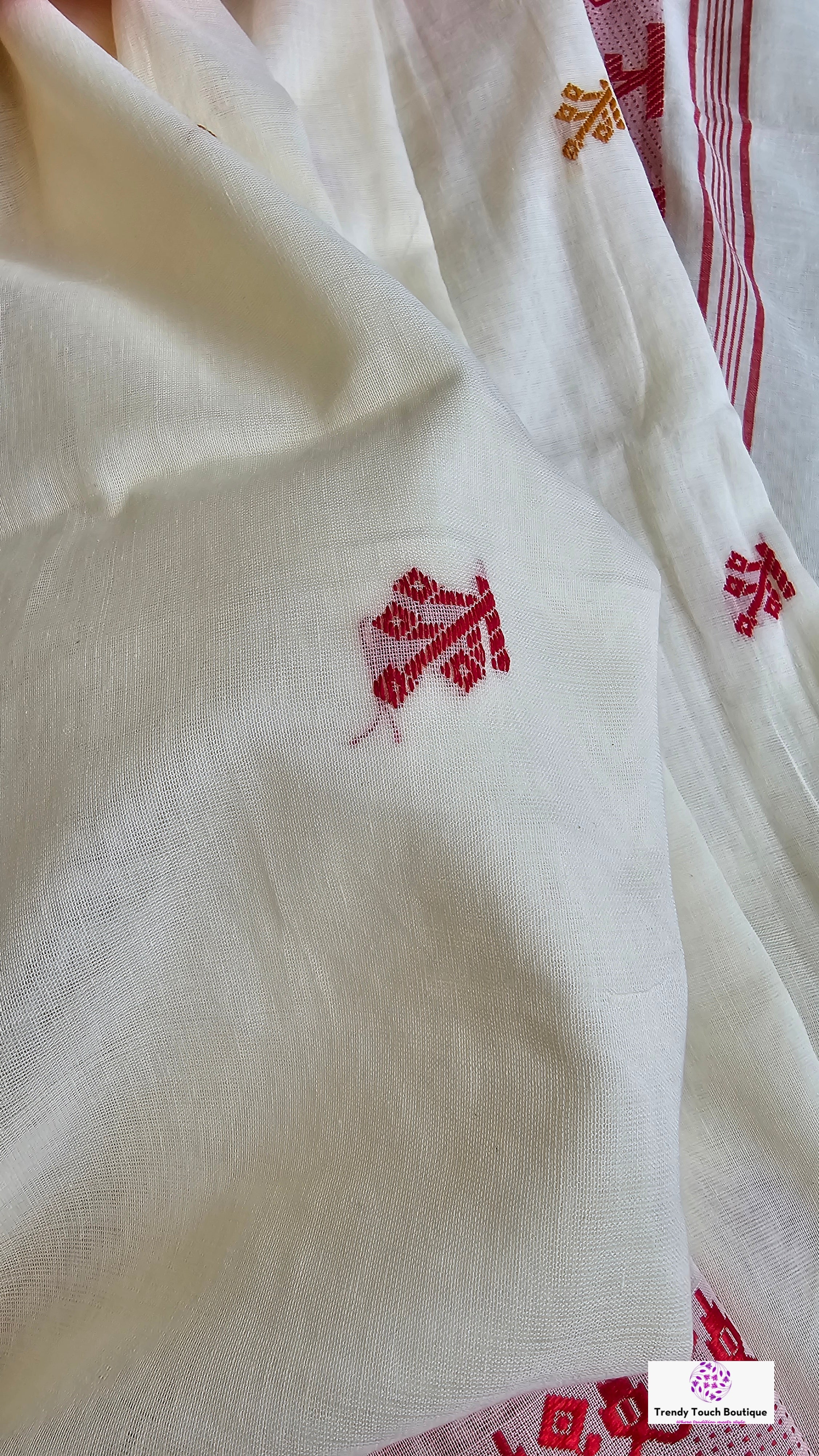 Bengal handloom mercerised cotton saree off white red yellow with blouse piece best price office wear regular wear