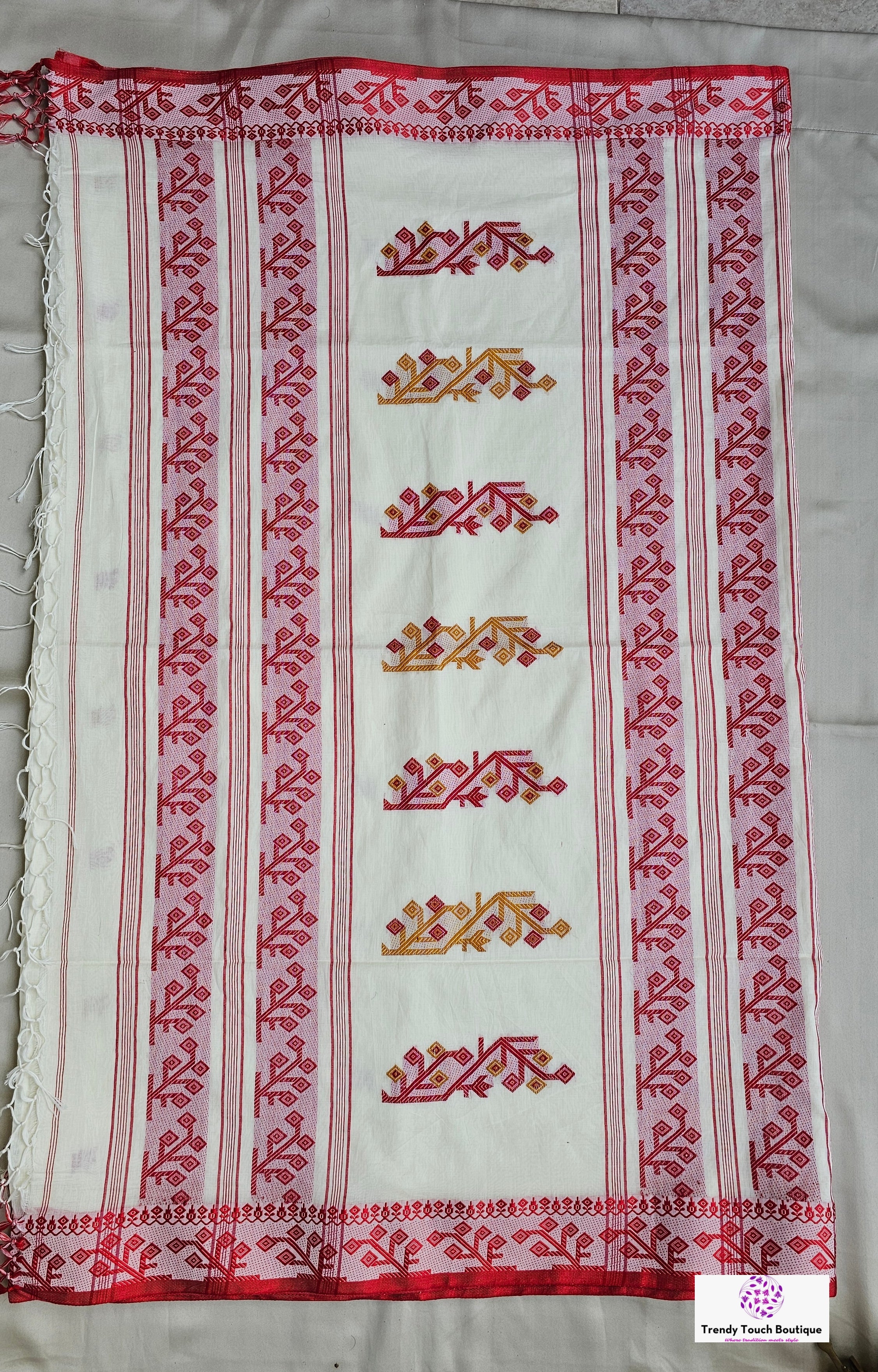 Bengal handloom mercerised cotton saree off white red yellow with blouse piece best price office wear regular wear