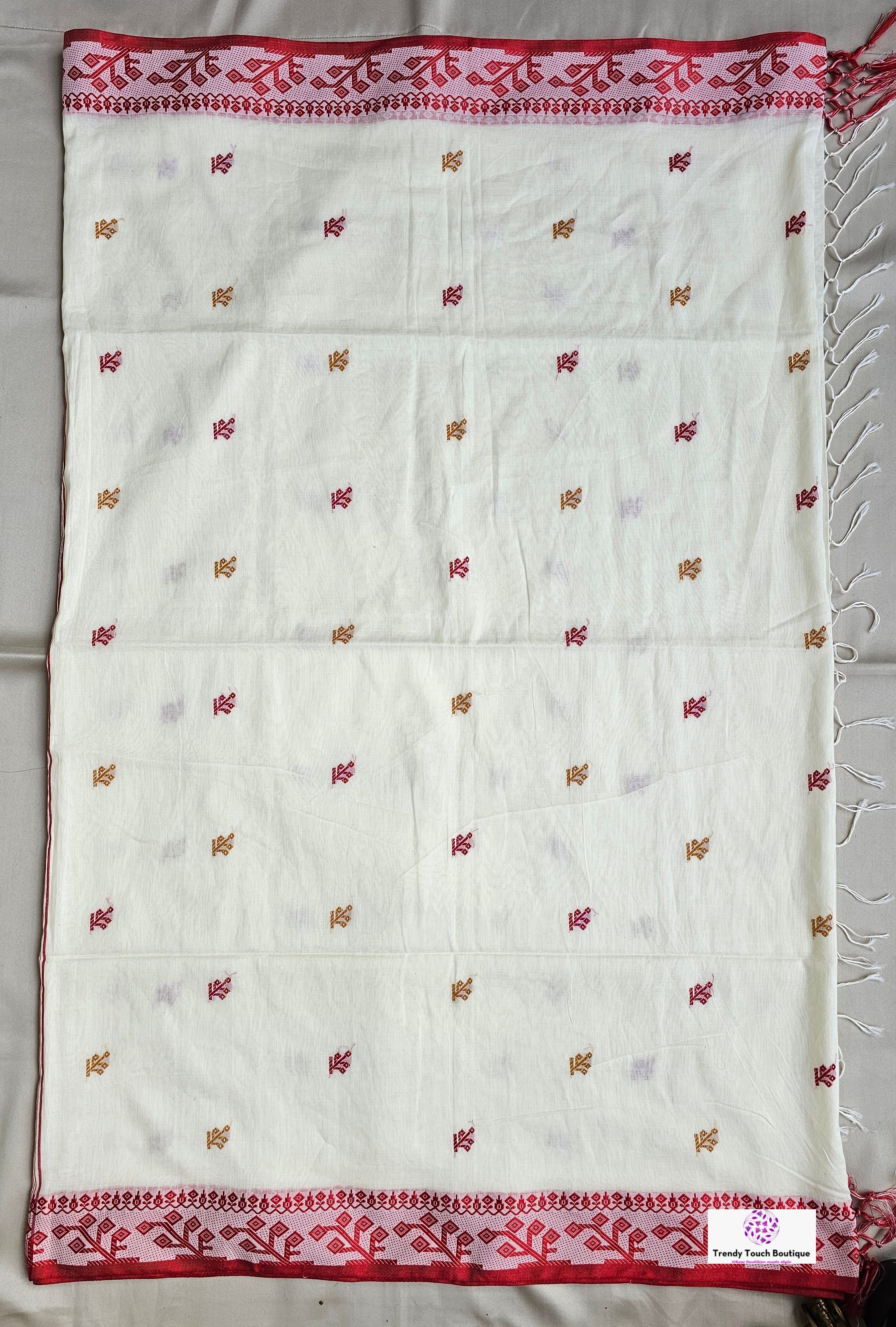 Bengal handloom mercerised cotton saree off white red yellow with blouse piece best price office wear regular wear