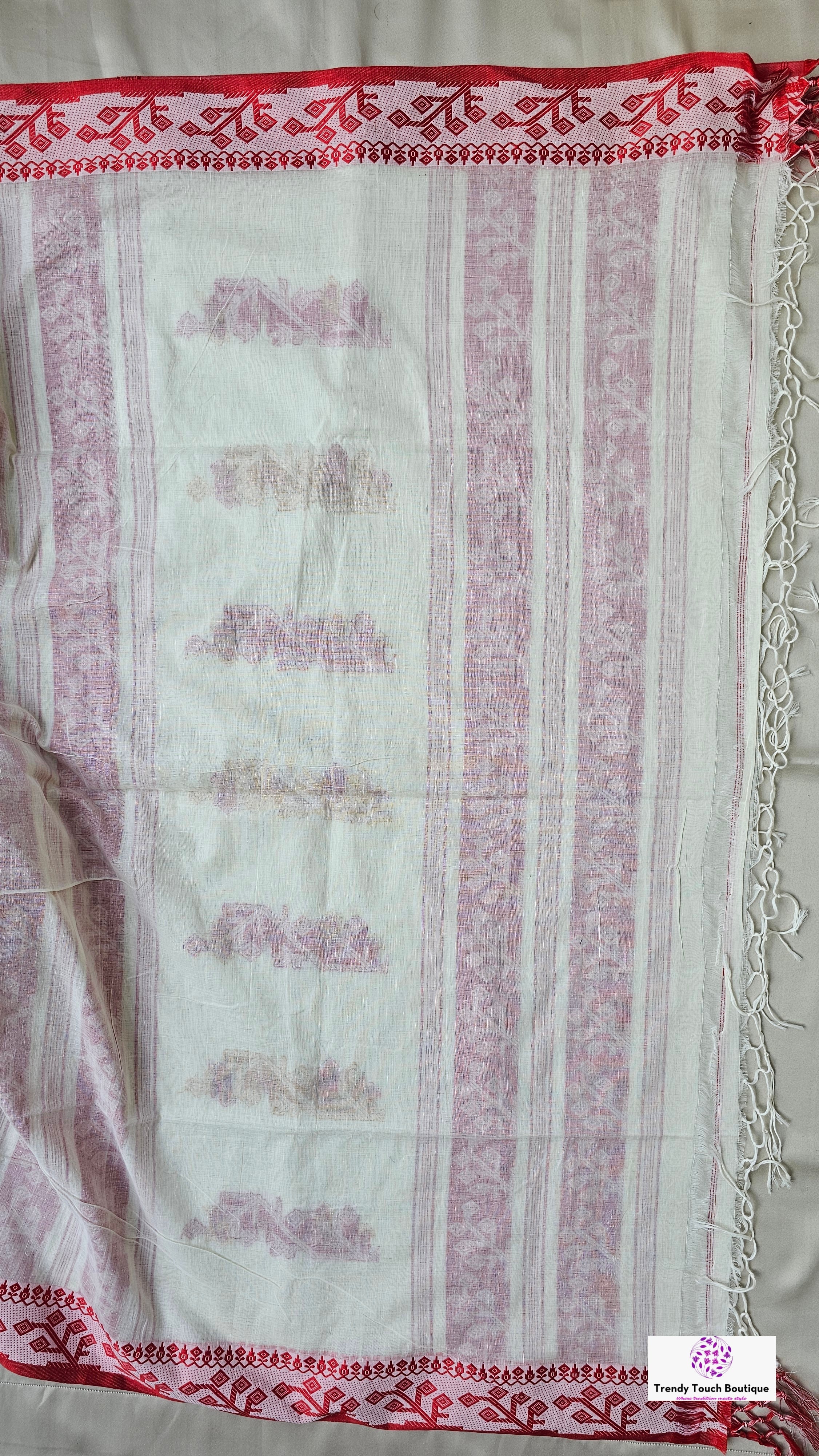 Bengal handloom mercerised cotton saree off white red yellow with blouse piece best price office wear regular wear