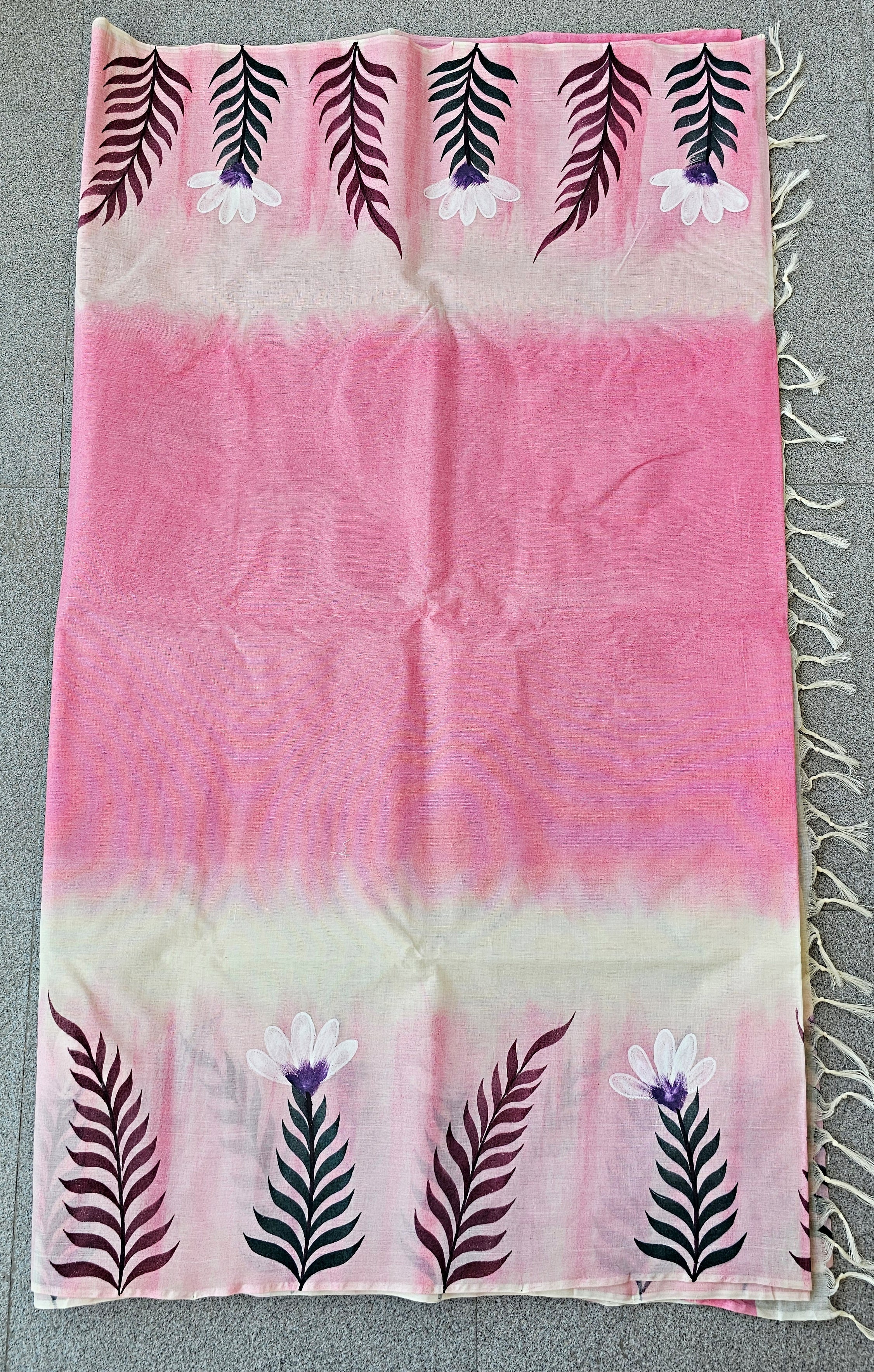 Pink Moscato - Handpainted - Pure Cotton Saree