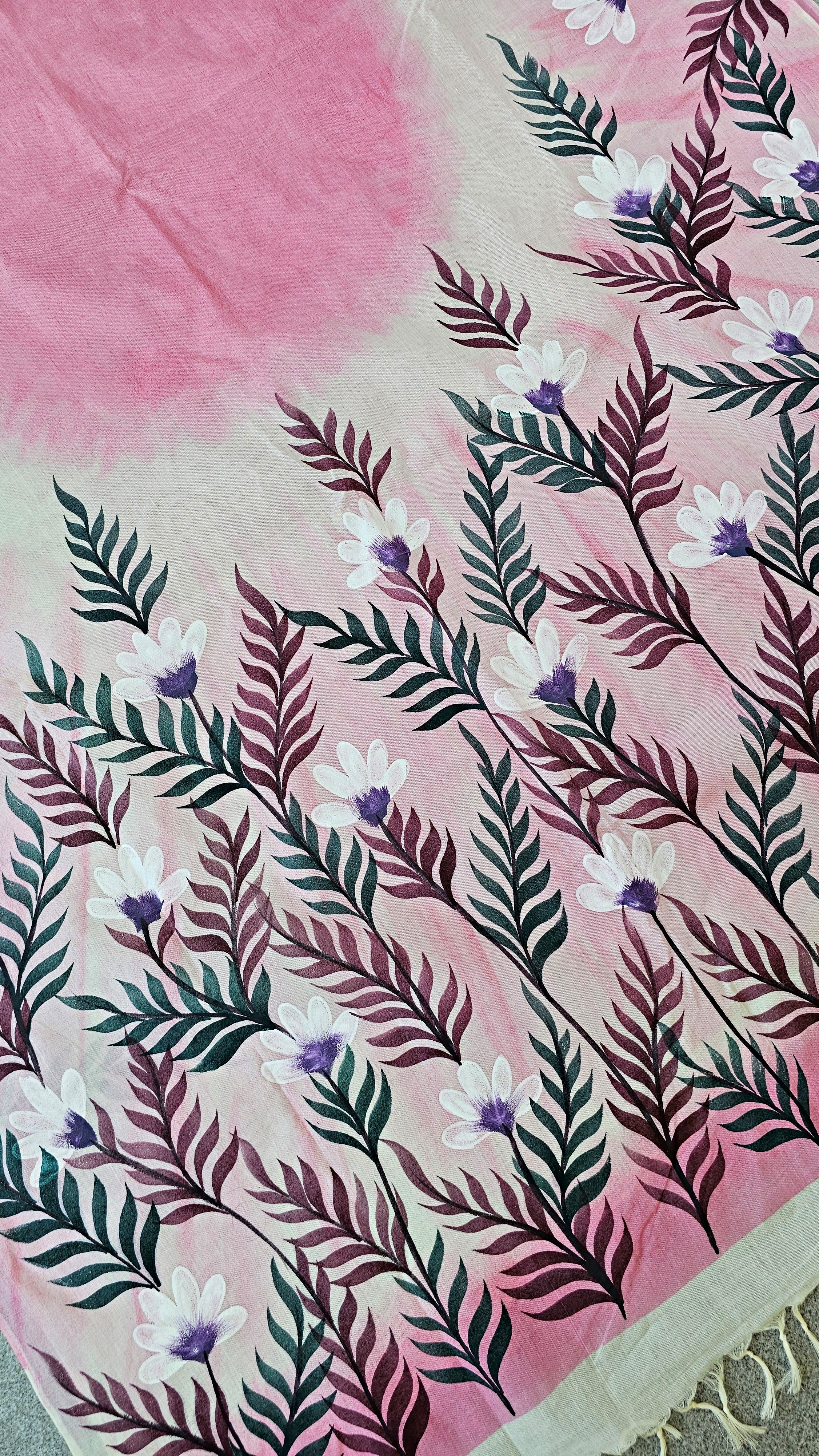 Pink Moscato - Handpainted - Pure Cotton Saree