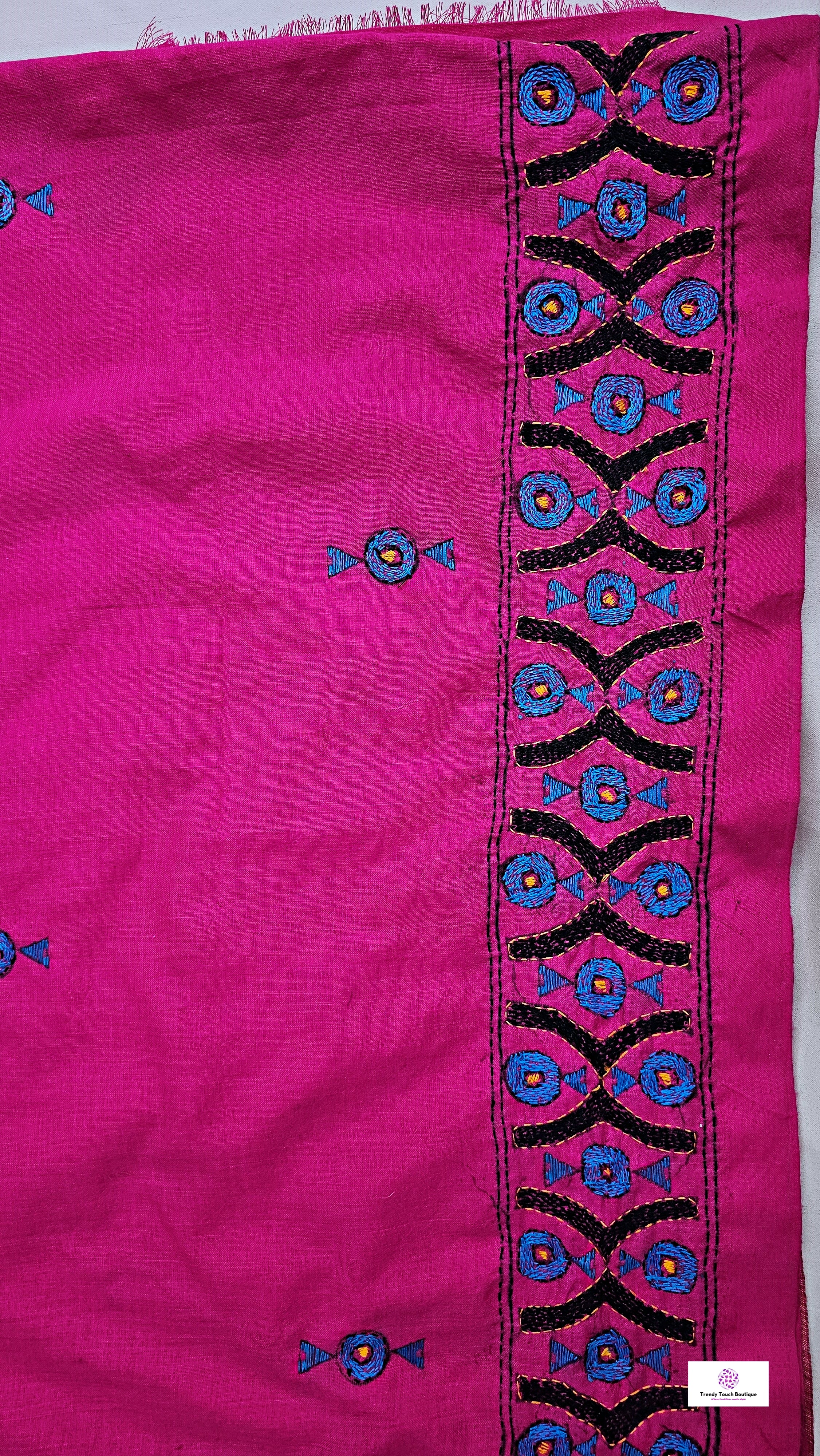 Kantha handembroidered designer cotton handloom saree pink with blue black thread office wear and casual outing special events with blouse piece best price