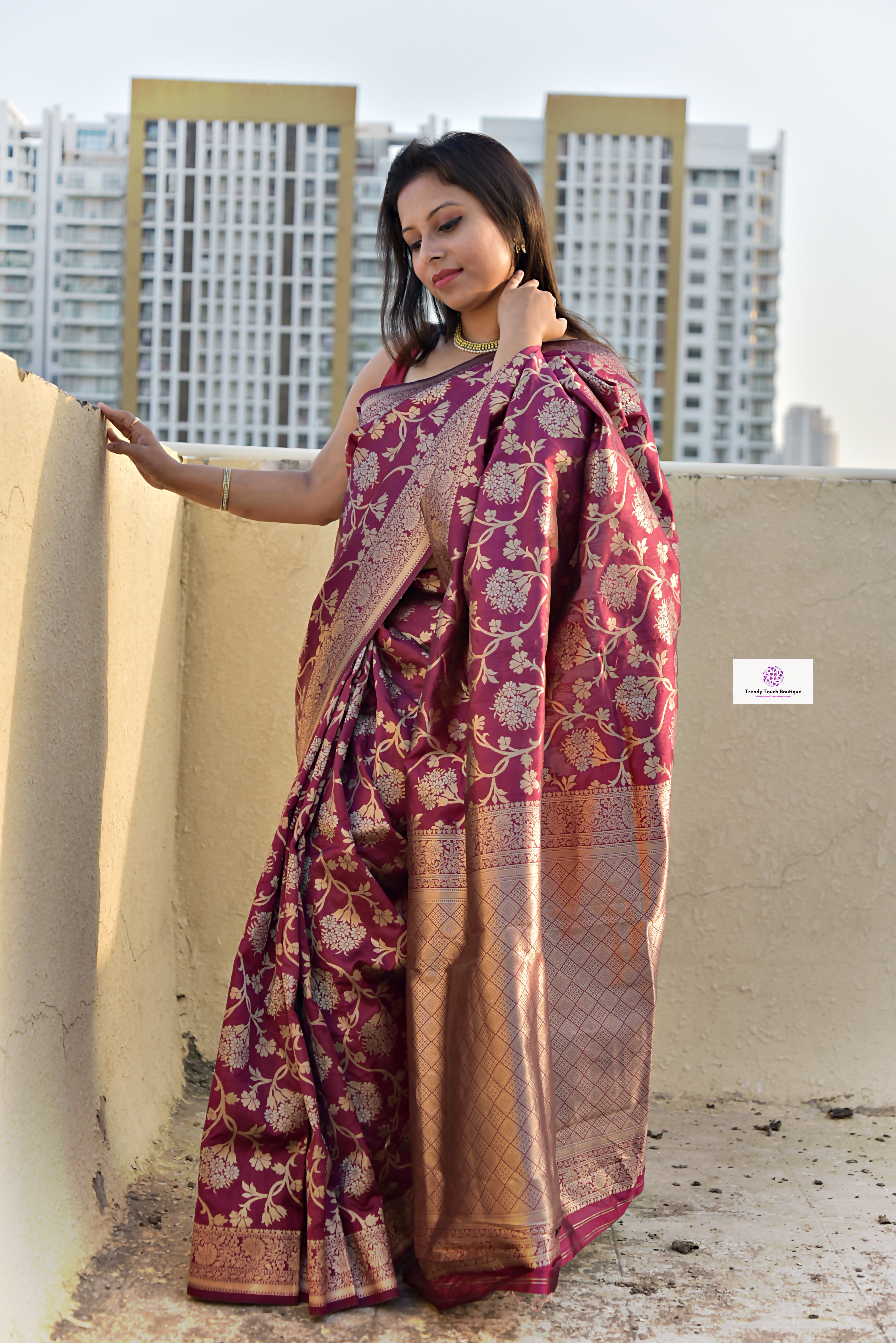 wine magenta golden silver zari work banarasi silk saree best price with blouse piece festive wear wedding wear party wear marriage function traditional silk