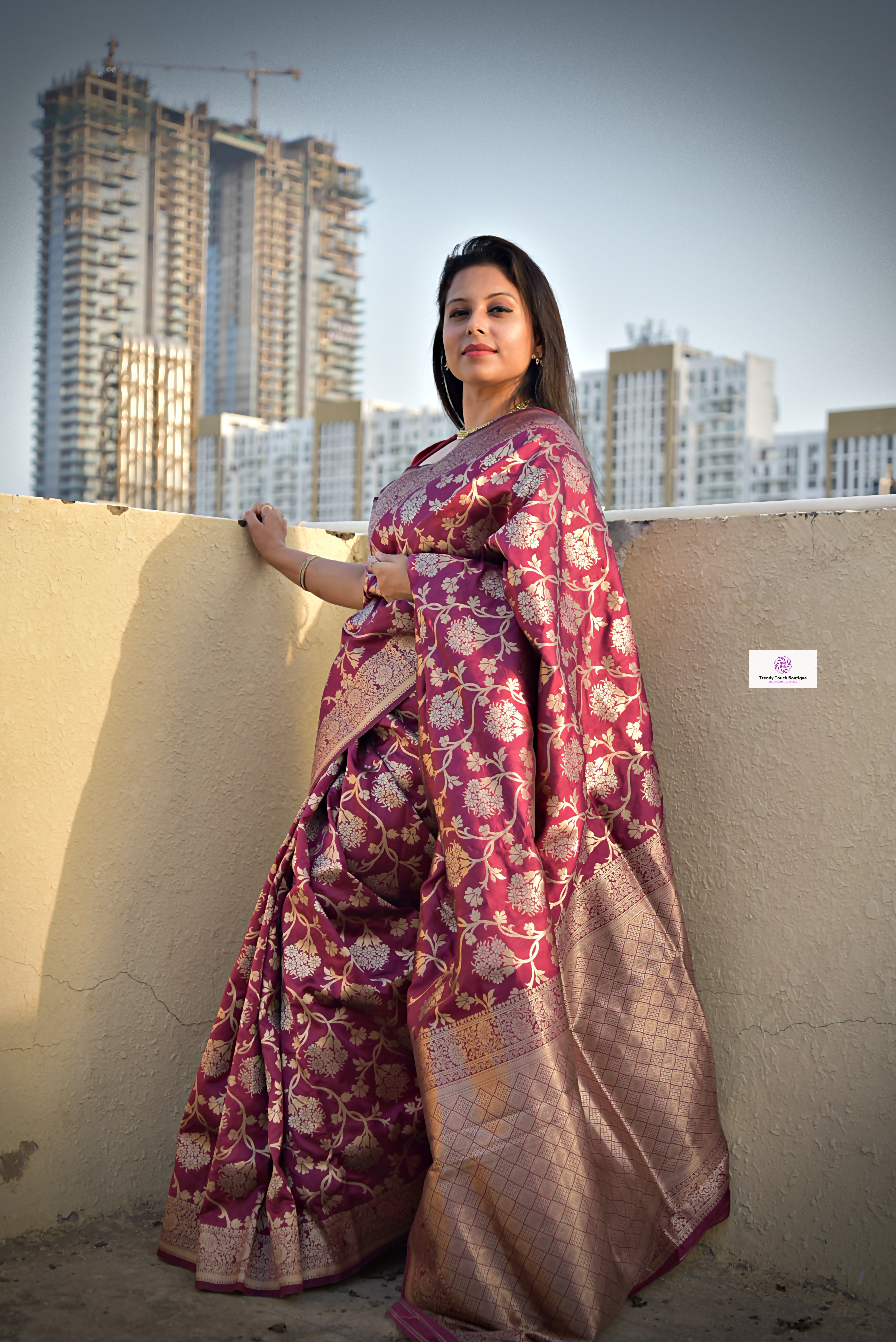 wine magenta golden silver zari work banarasi silk saree best price with blouse piece festive wear wedding wear party wear marriage function traditional silk