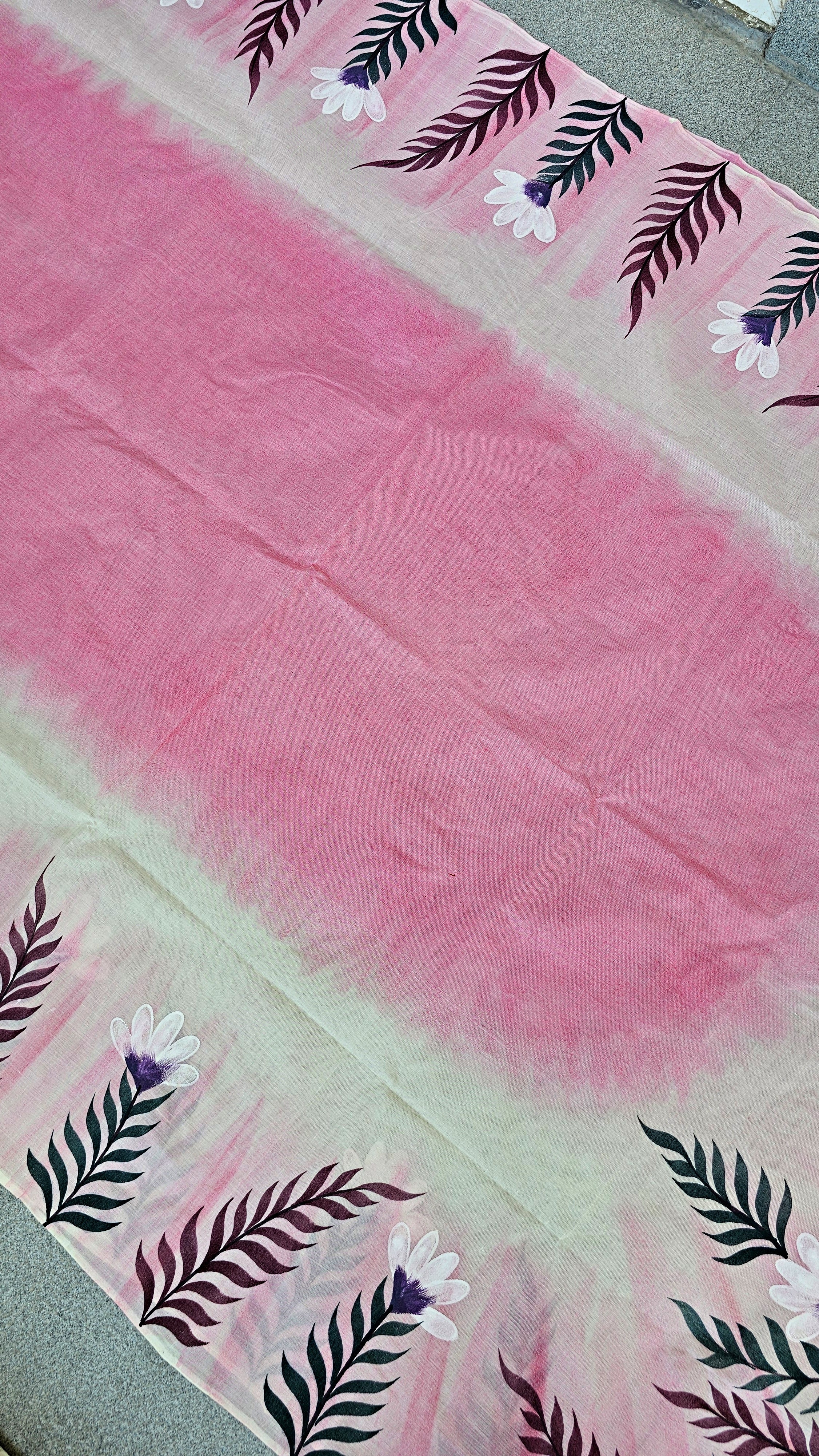 Pink Moscato - Handpainted - Pure Cotton Saree