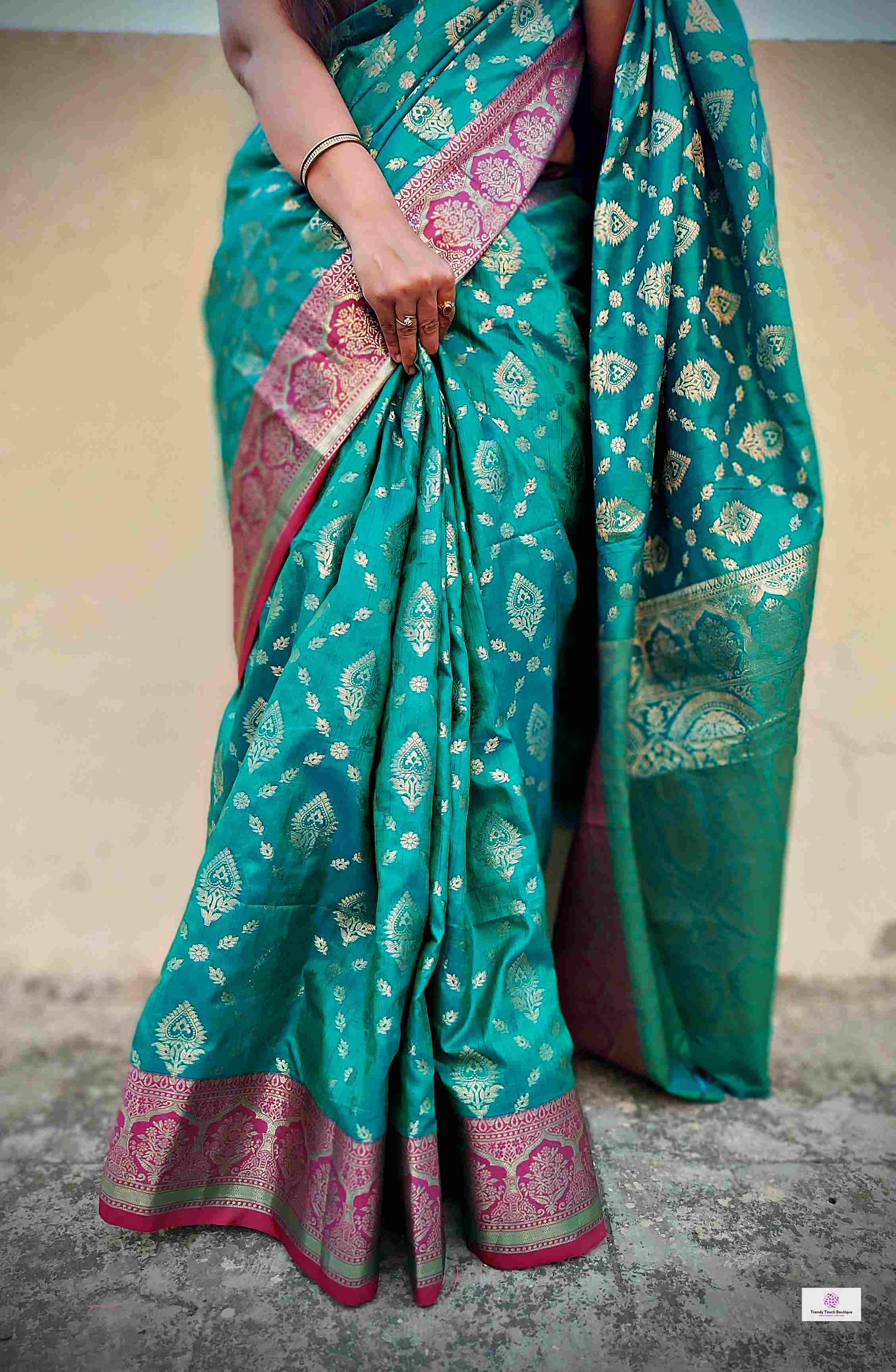 shop saree online teal green and pink silk festive wear saree with blouse piece festive gift best price