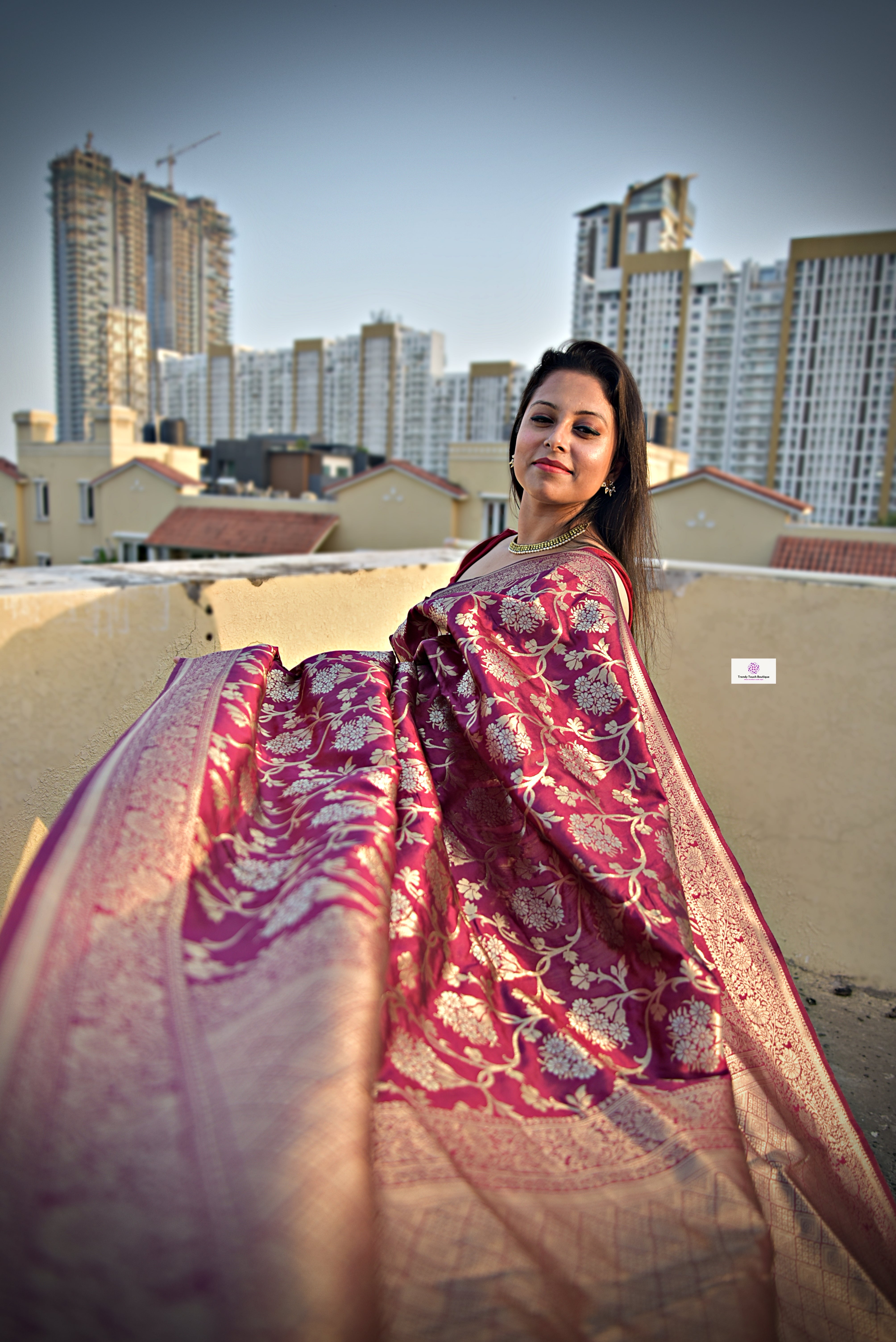 wine magenta golden silver zari work banarasi silk saree best price with blouse piece festive wear wedding wear party wear marriage function traditional silk