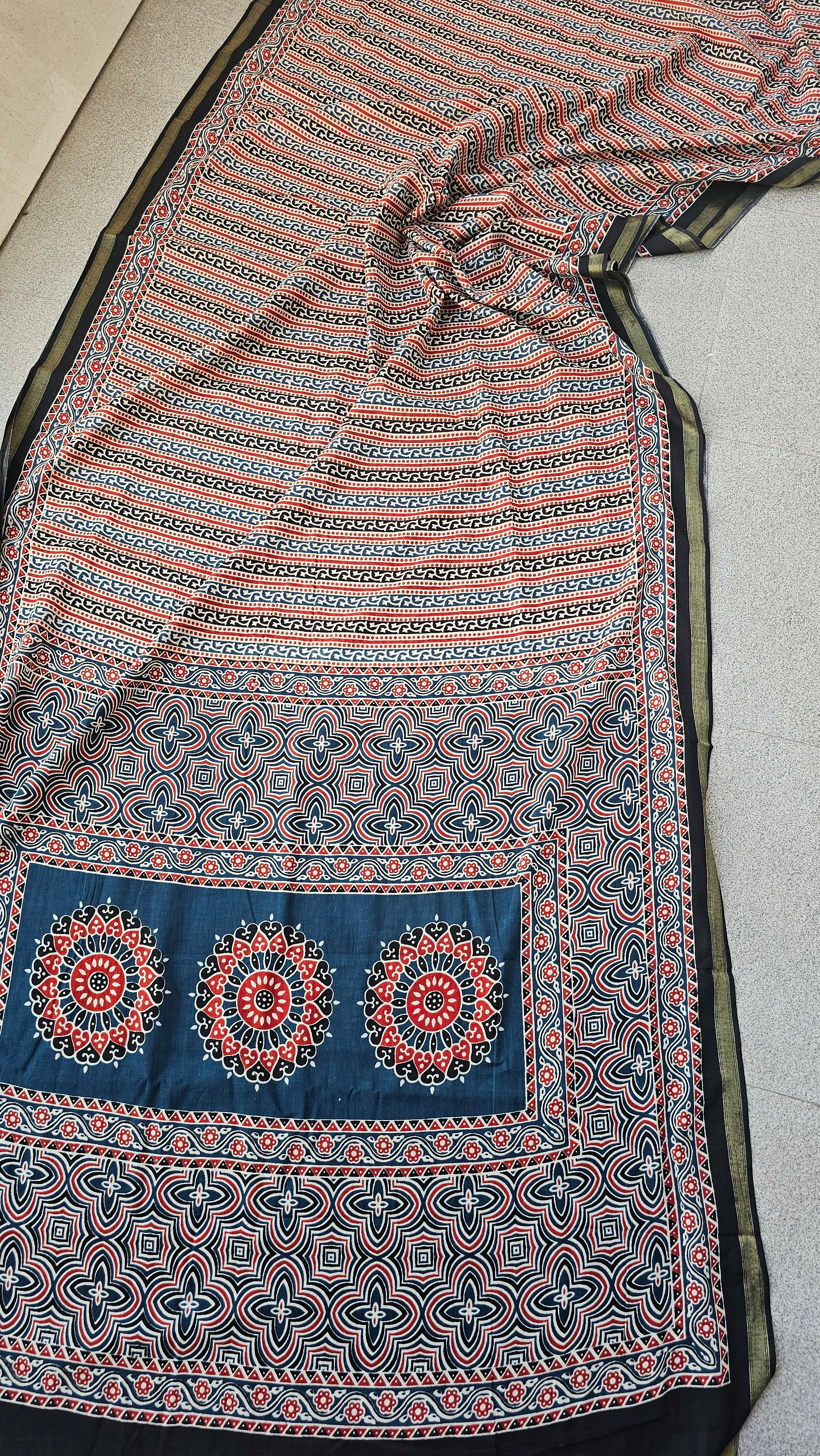 Sagar - Block printed - Chanderi Cotton Saree