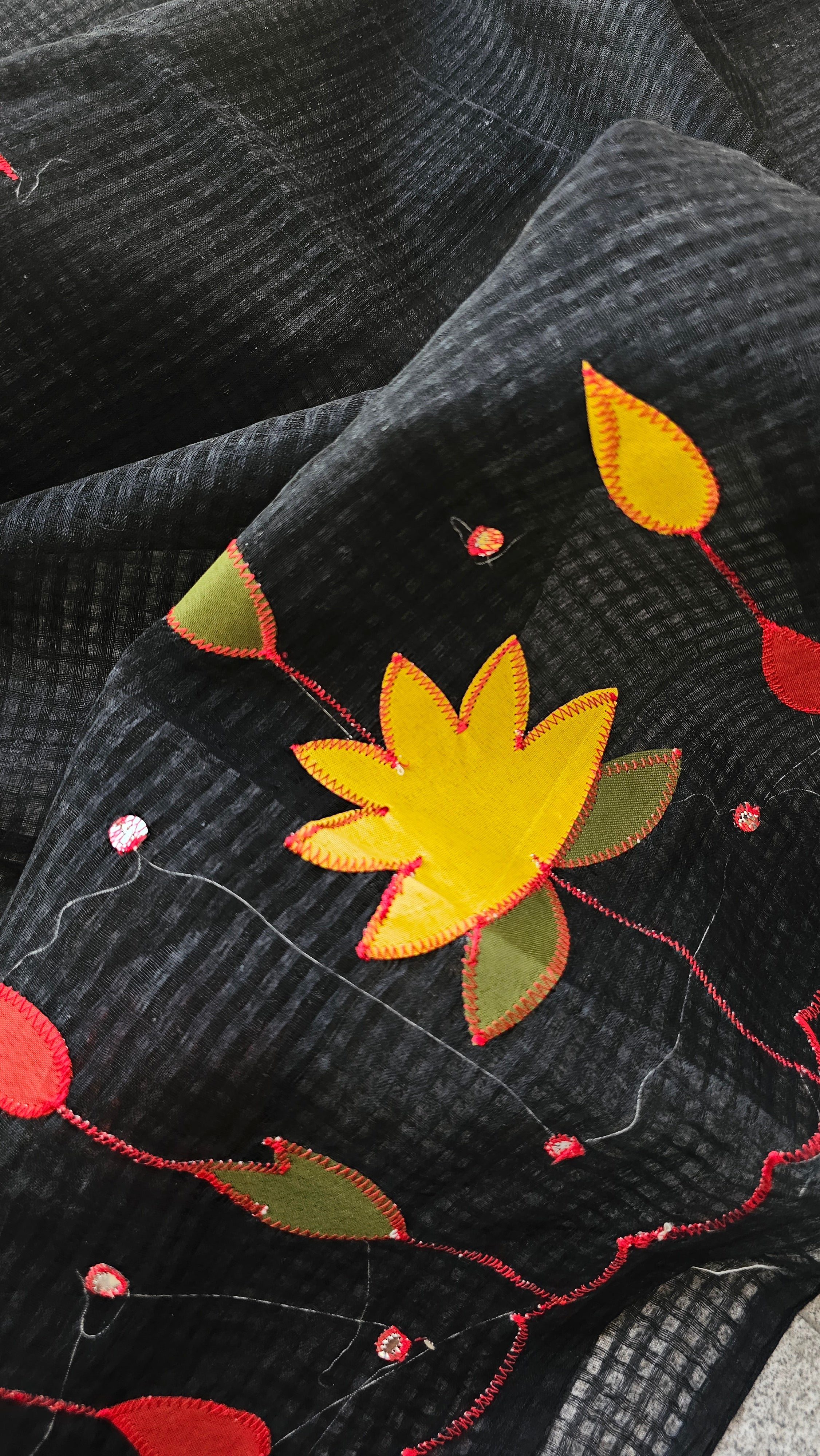 Soniya - Lotus Applique - Resham Kota Cotton Saree