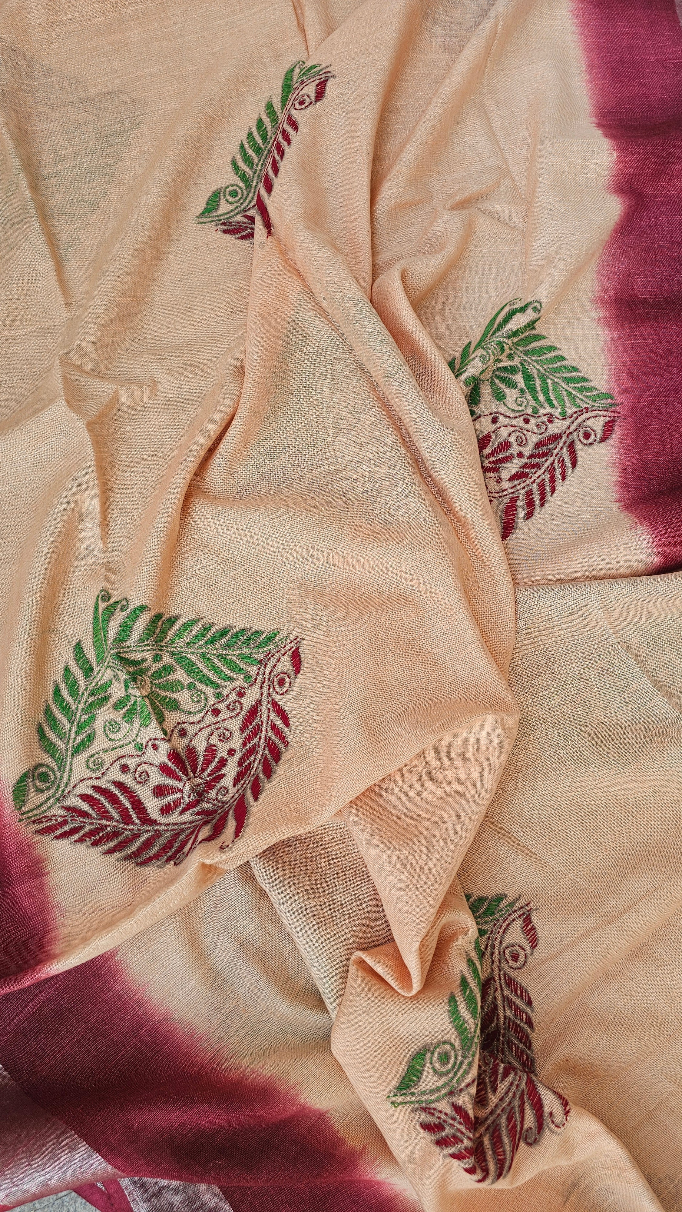 Chandana - Kantha Work - Shibori Tie & Dye Linen Cotton Saree