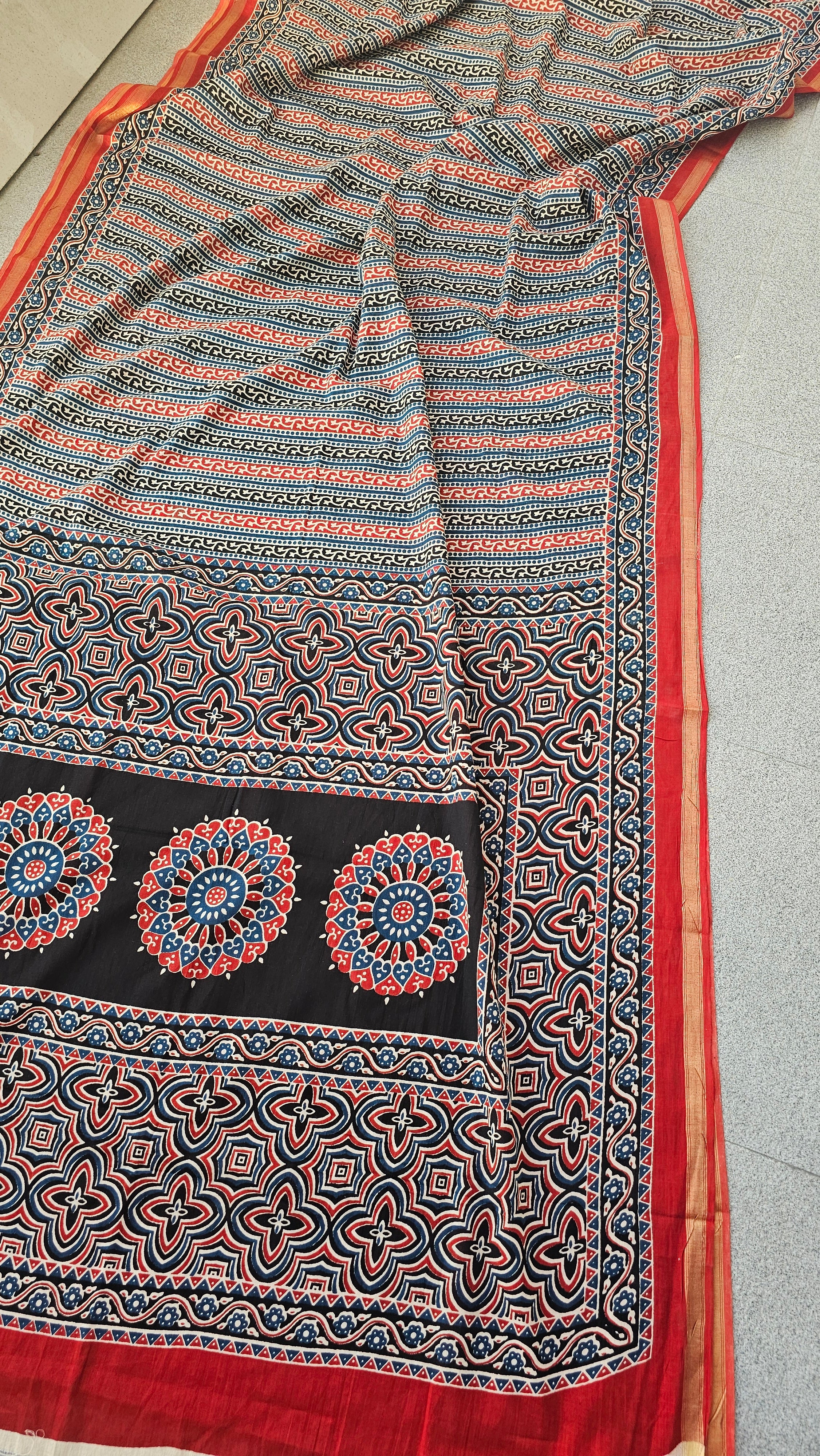 Chakra - Block printed - Chanderi Cotton Saree
