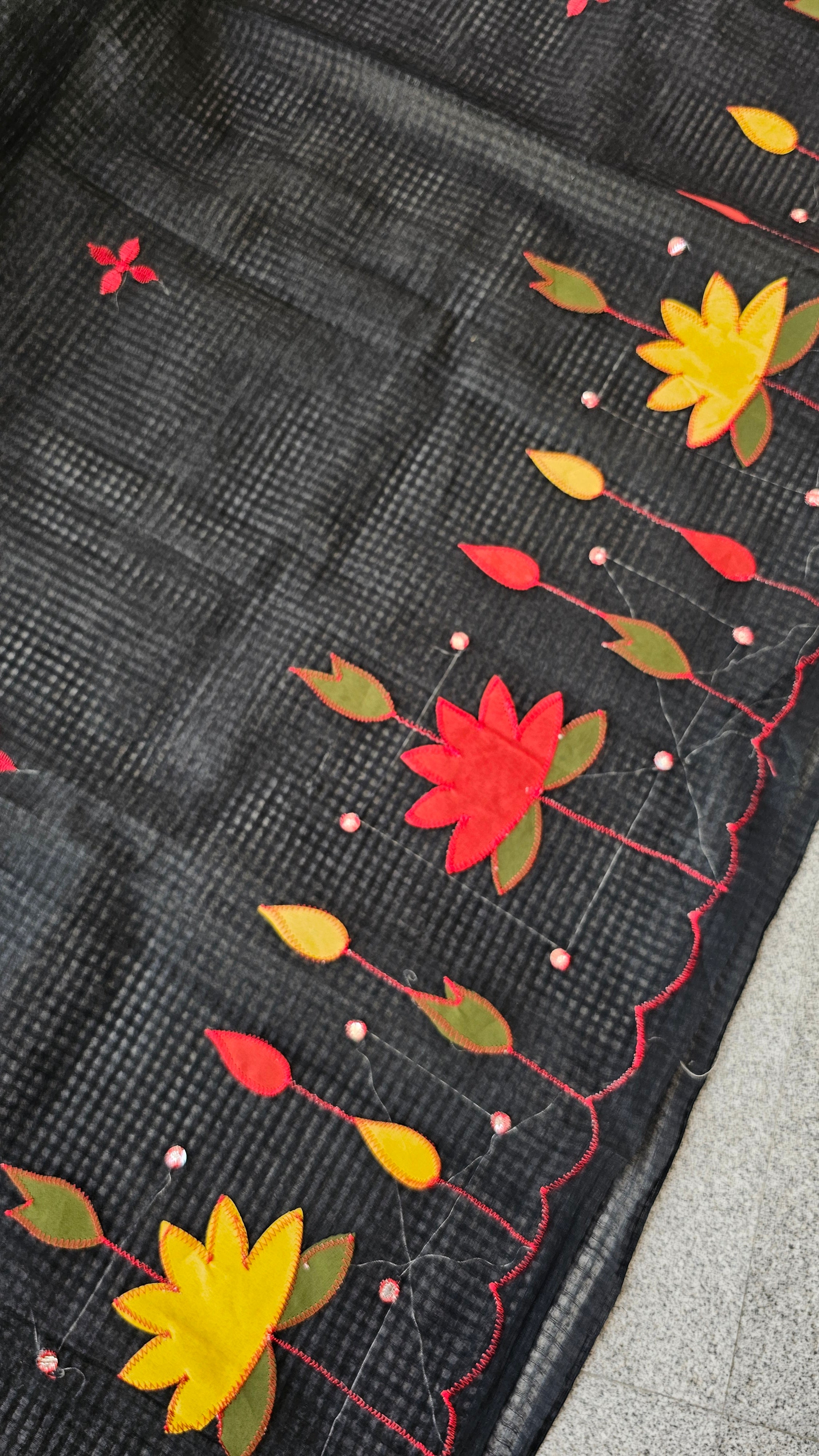 Soniya - Lotus Applique - Resham Kota Cotton Saree