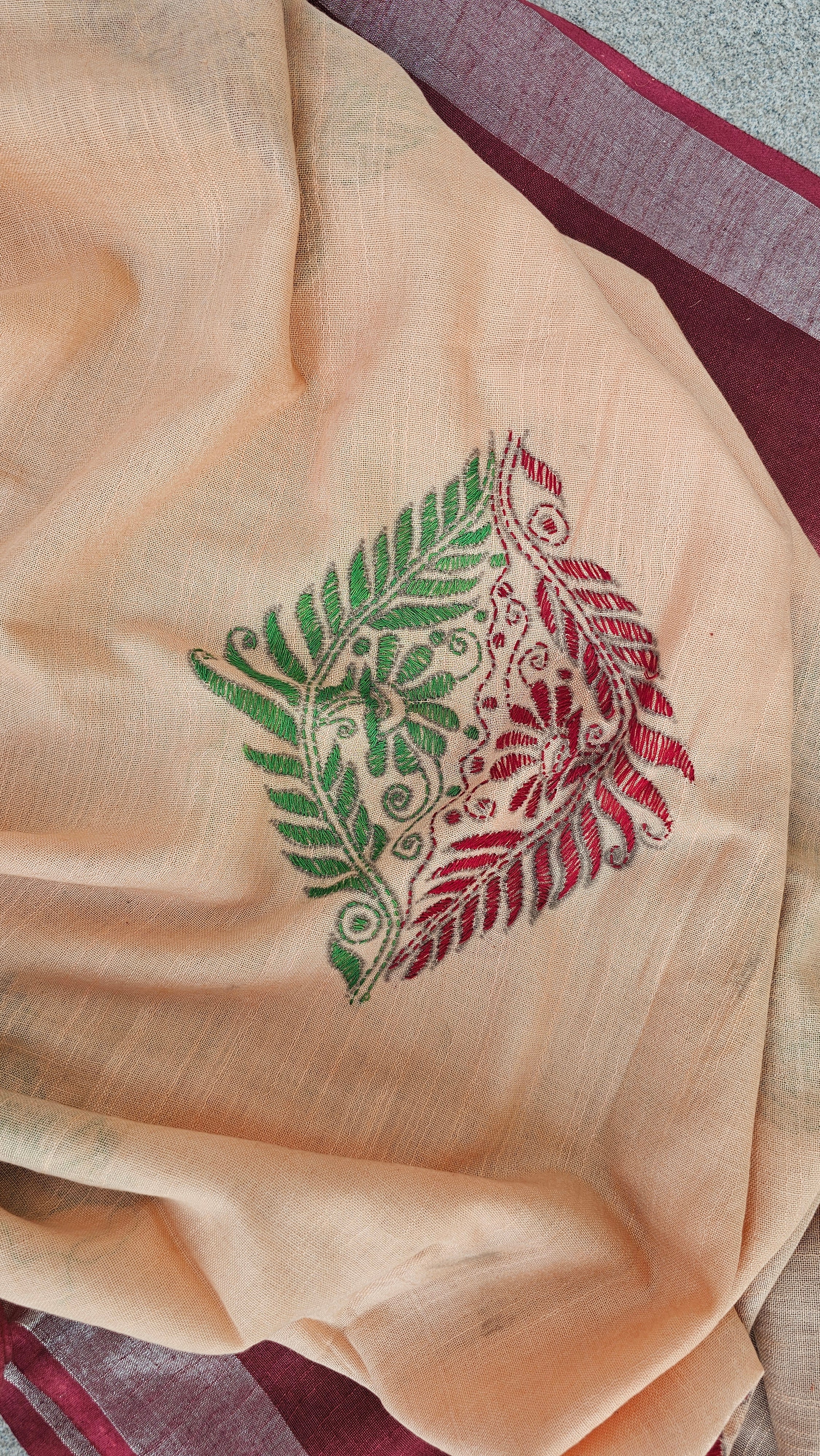 Chandana - Kantha Work - Shibori Tie & Dye Linen Cotton Saree