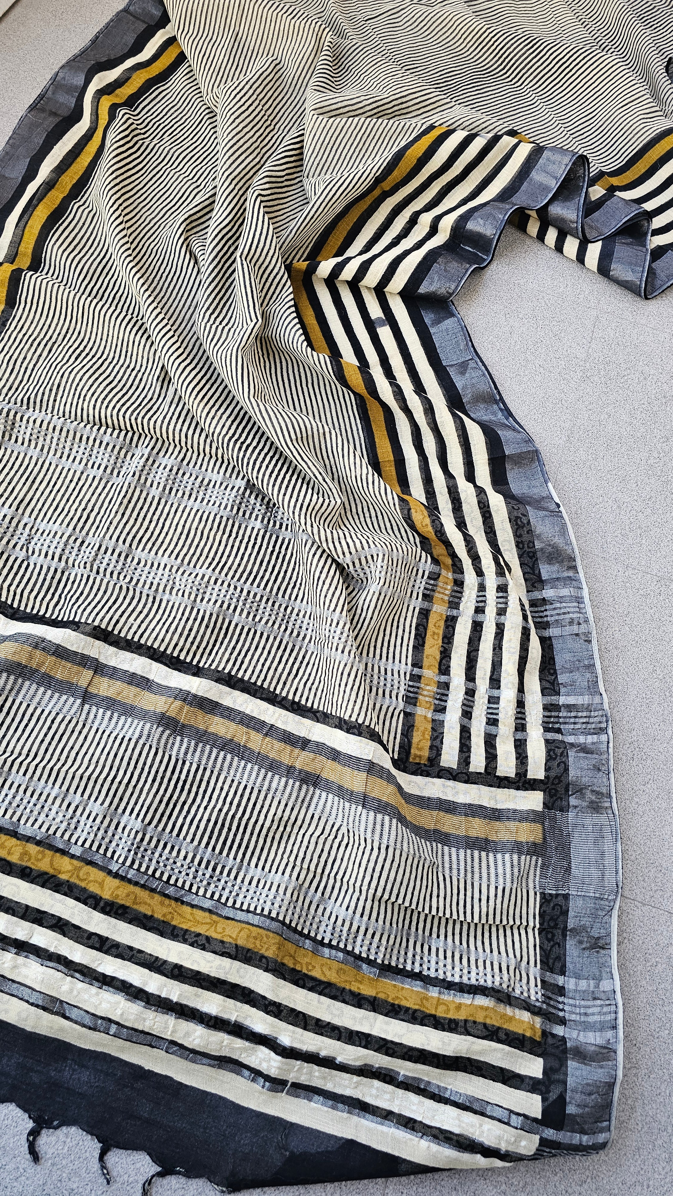 Kanishka - Hand Block Print - Linen Cotton Saree