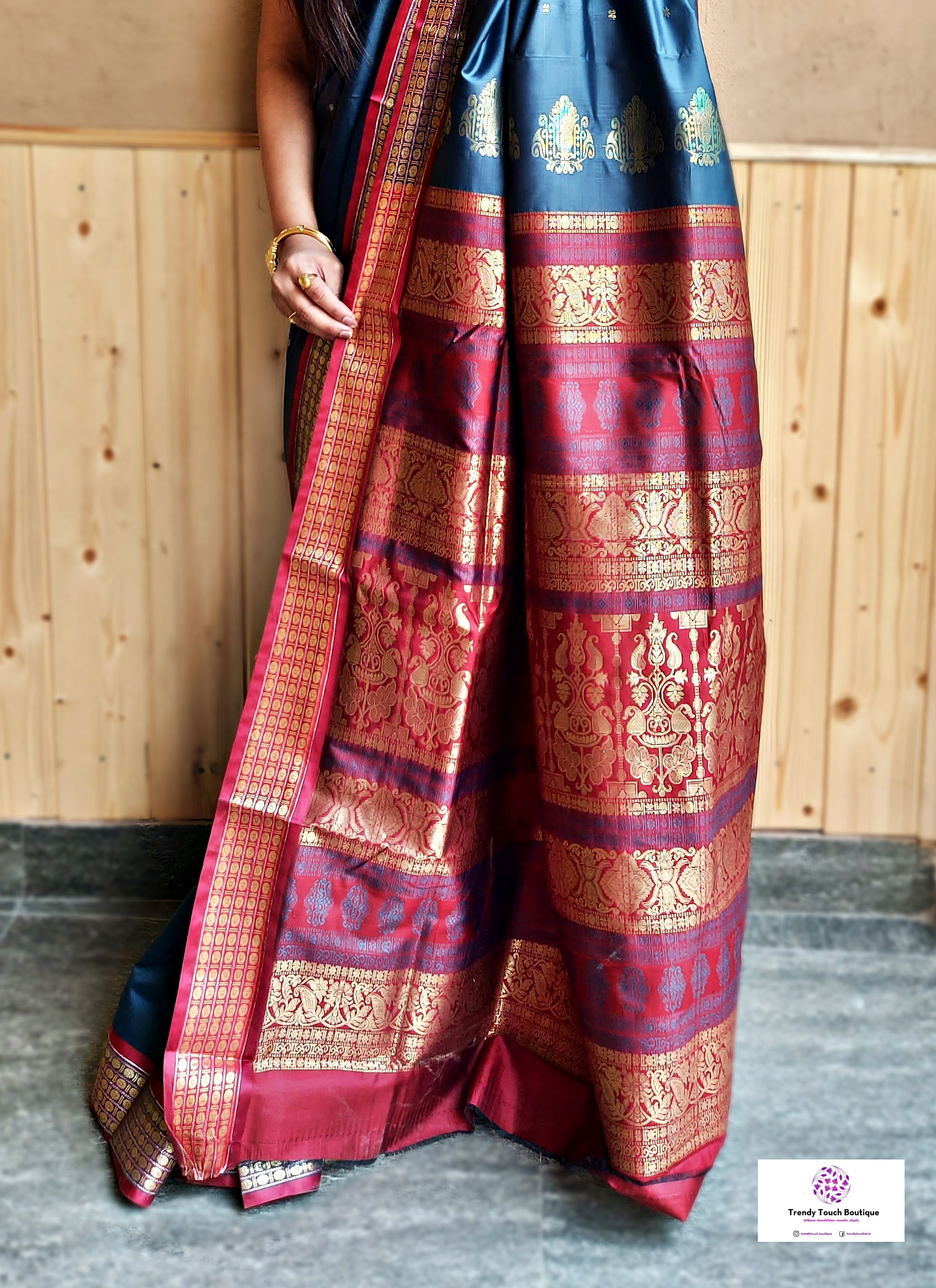 AMAR TUMI - MAROON & GREY - BOMKAI SILK