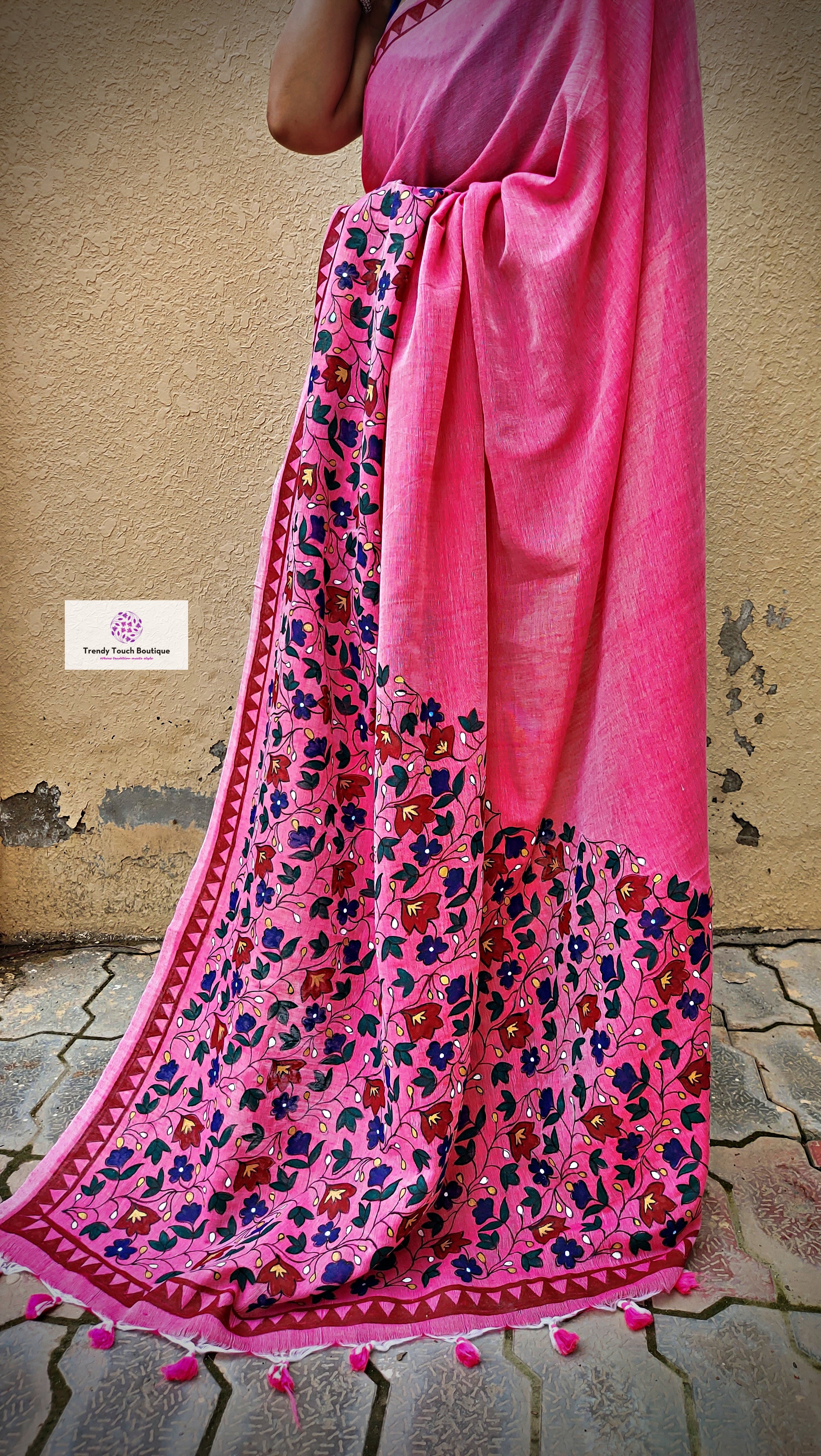 Buy lightweight cotton handloom handpainted saree