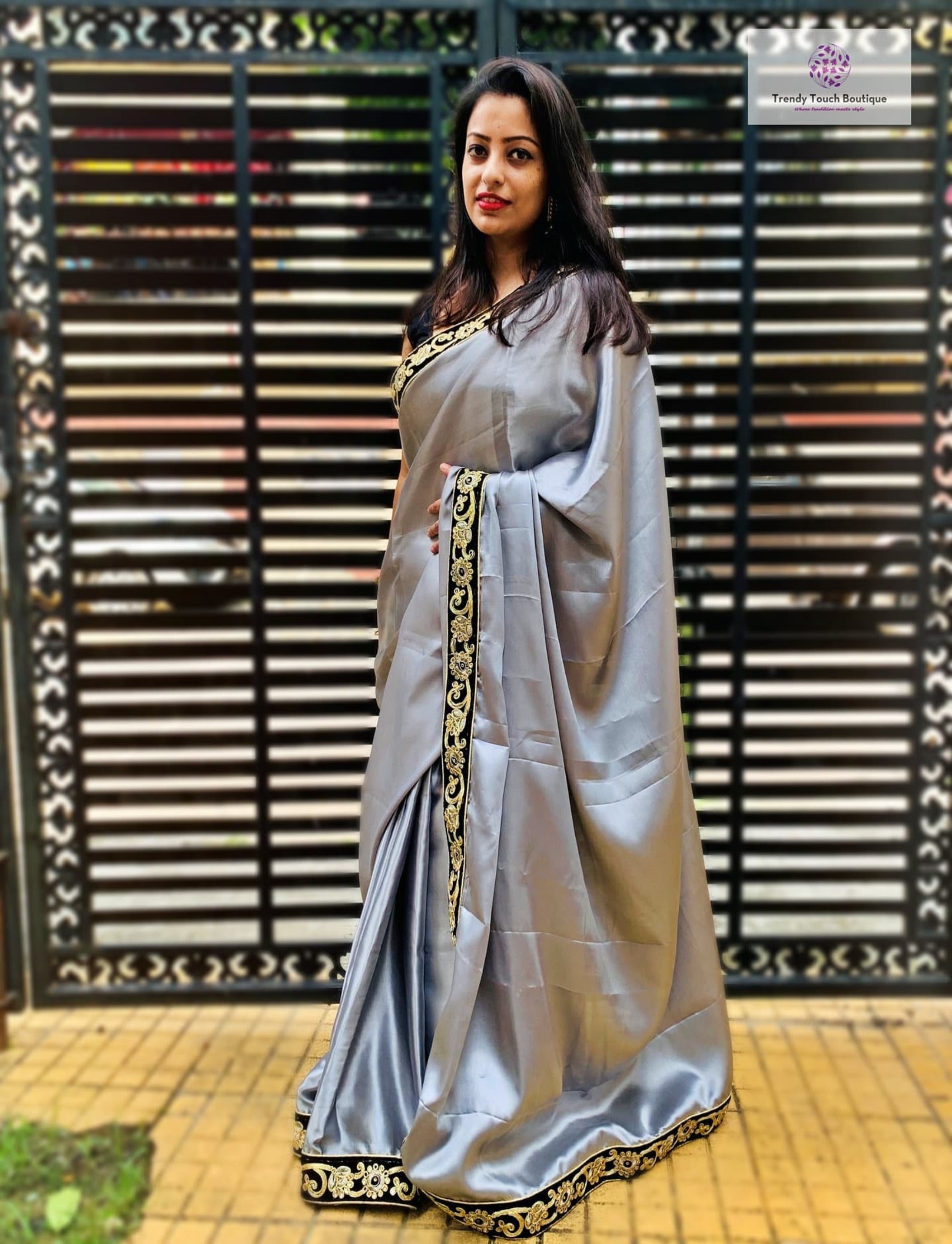KADAMBINI - ZARDOSI WORK GREY - SATIN SILK