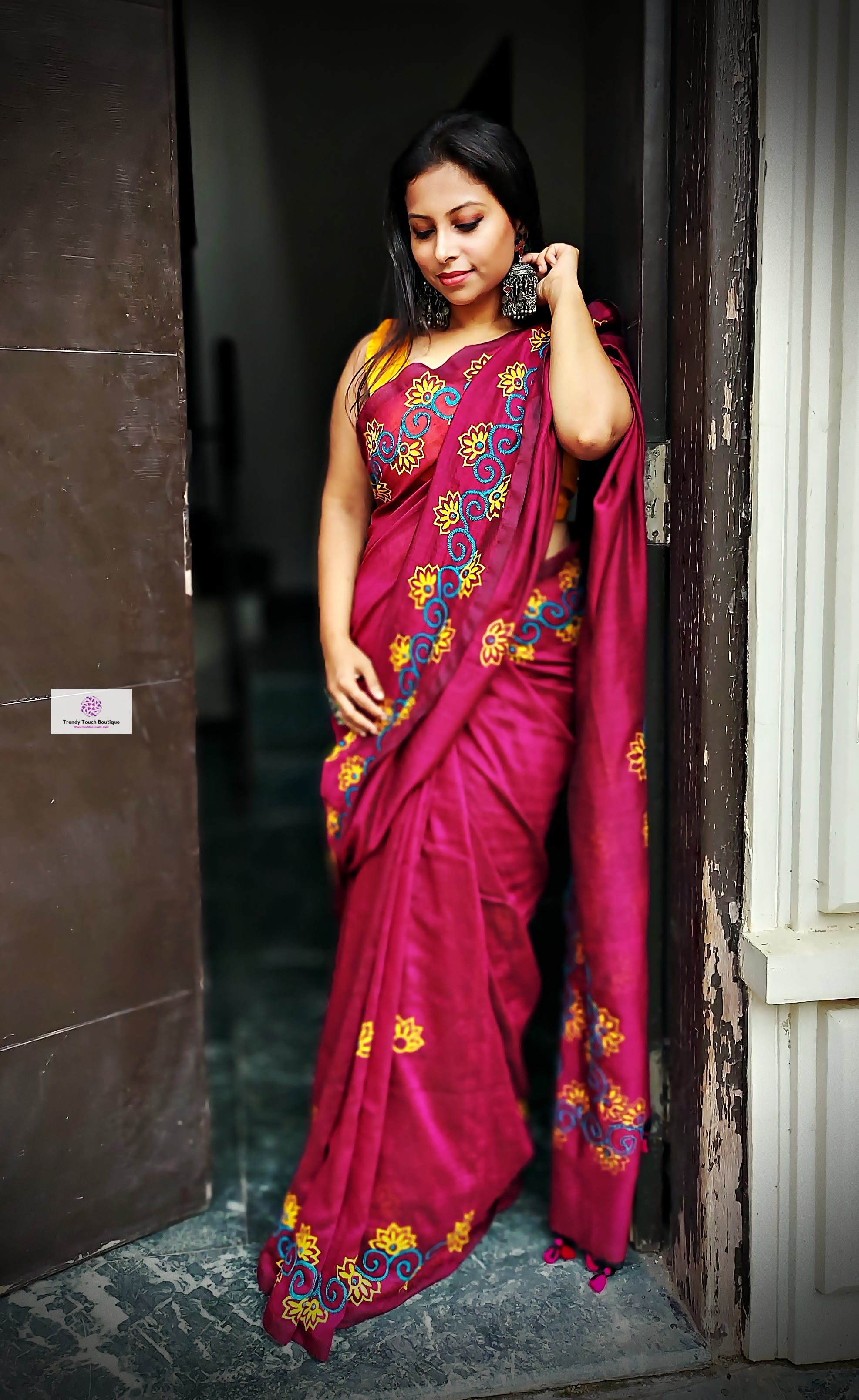 MULBERRY MODE - HANDPAINTED & EMBROIDERED - COTTON HANDLOOM