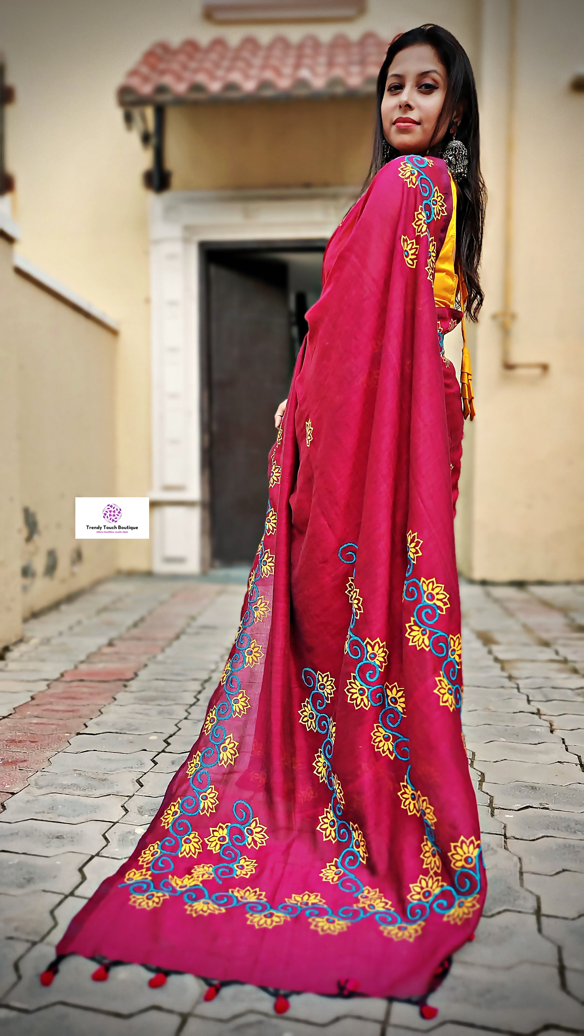 MULBERRY MODE - HANDPAINTED & EMBROIDERED - COTTON HANDLOOM