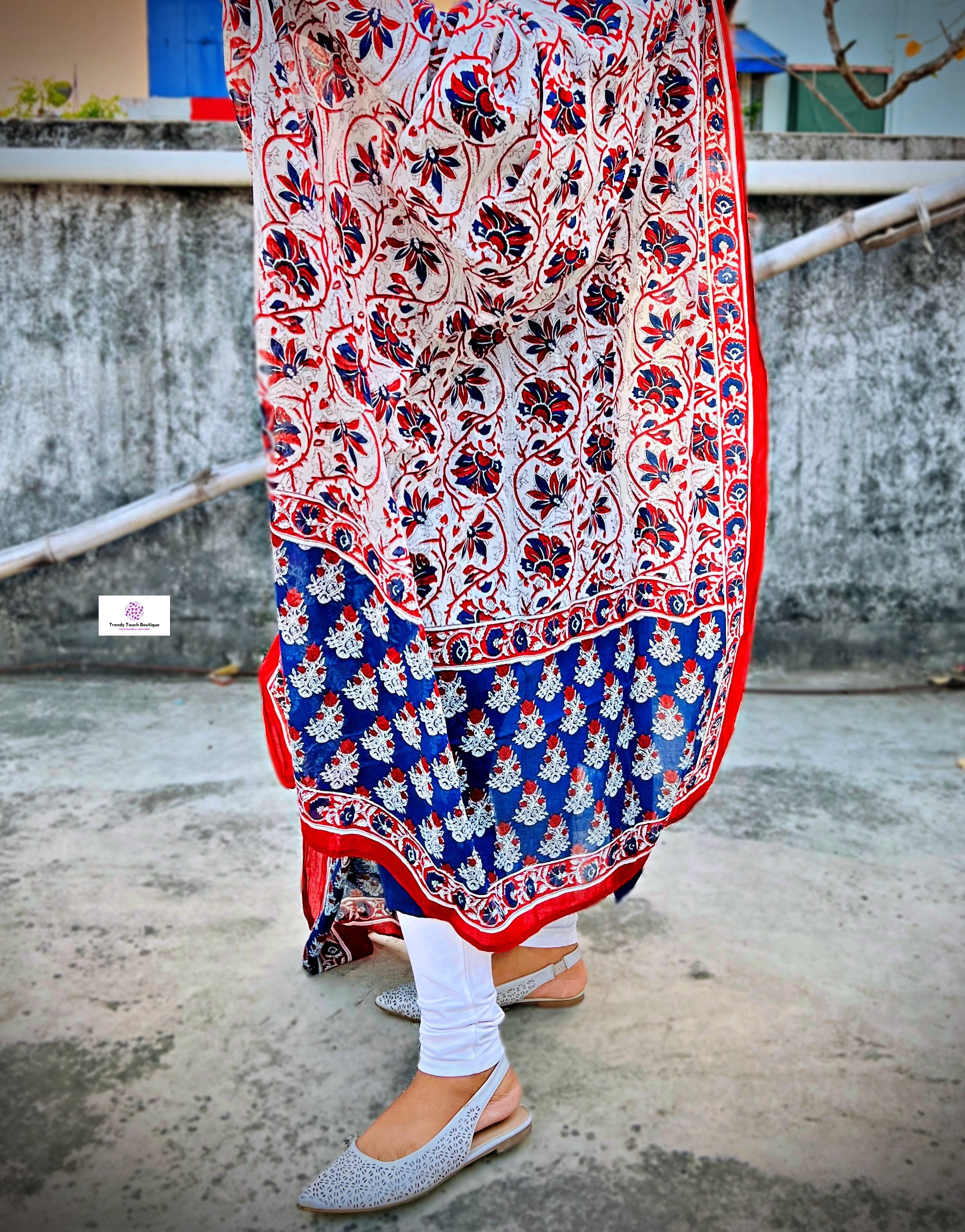 Mulcotton blue red white floral prints handblock print dupattas for everyday summer kurti pairing for office and college wardrobe needs, best price, summer sale!