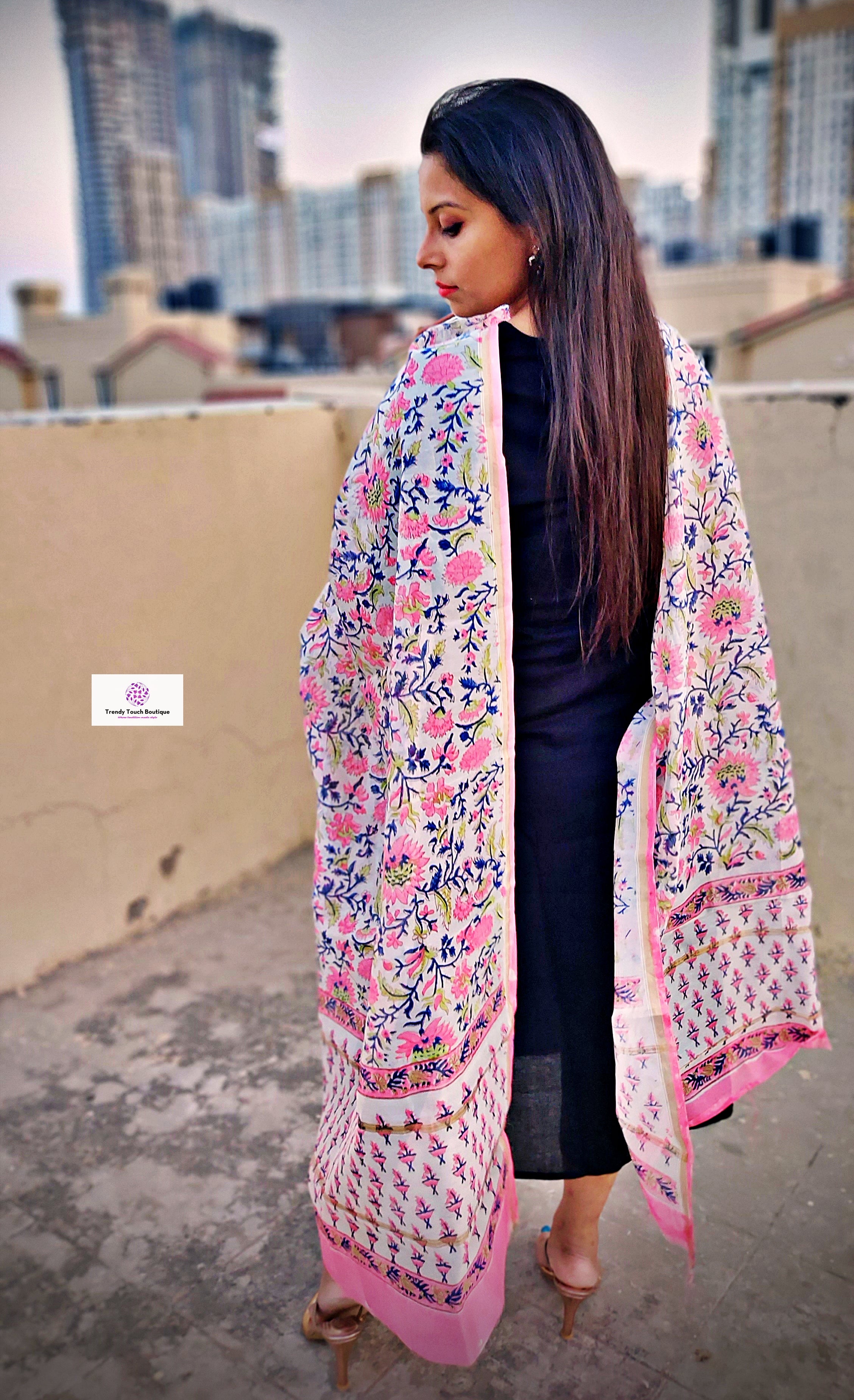 Only For You - Hand Block Print - Chanderi Silk Dupatta