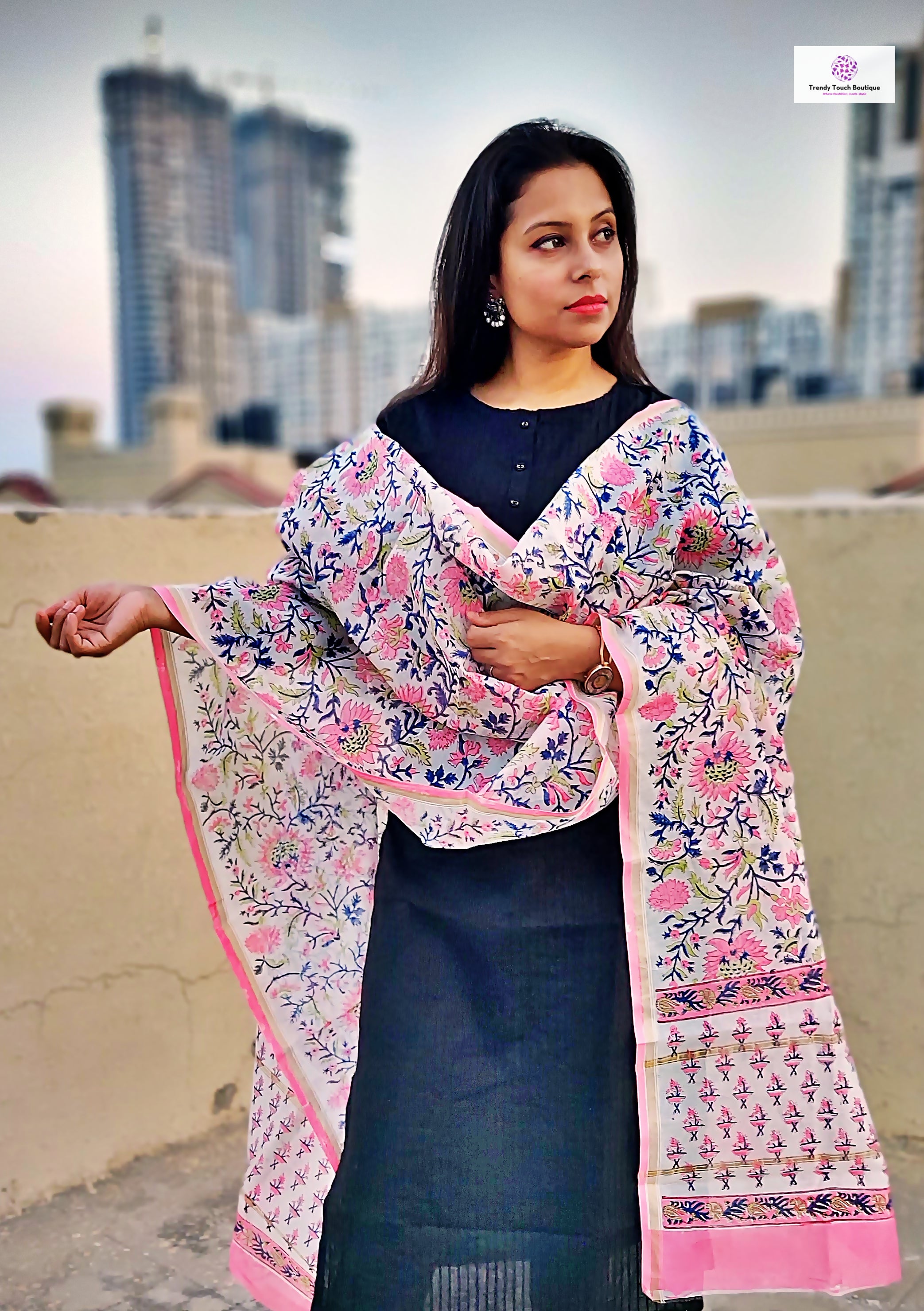 Only For You - Hand Block Print - Chanderi Silk Dupatta