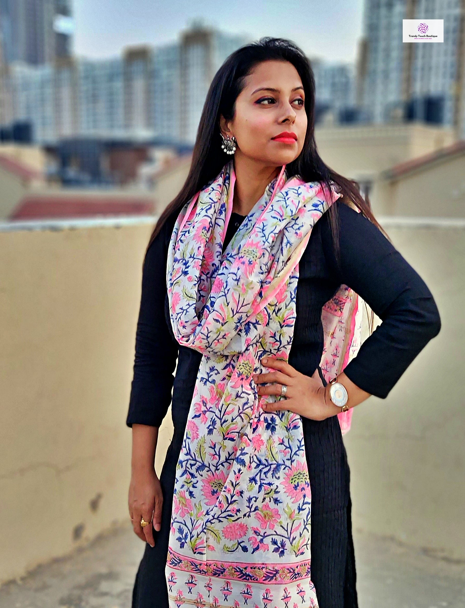 Only For You - Hand Block Print - Chanderi Silk Dupatta