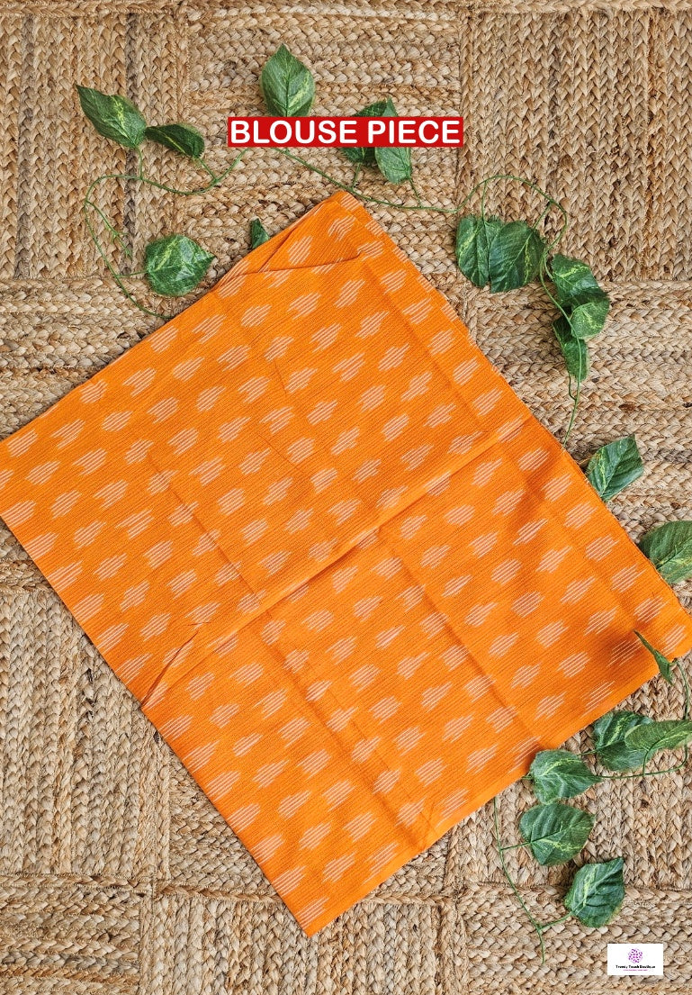 pochampally ikkat cotton handloom saree for office and casual outing summer special in black and orange with ikkat blouse piece