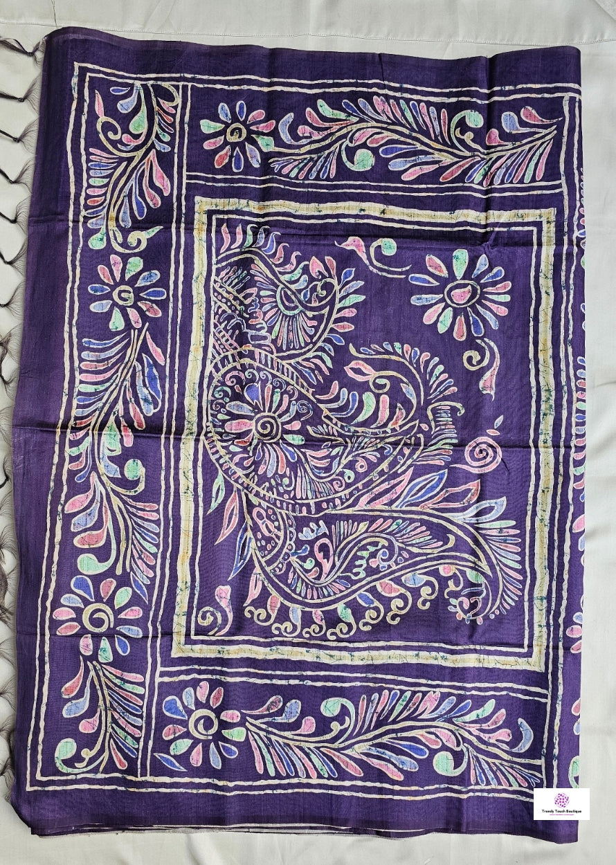 Tulika - Tuli Batik Print - Semi Tussar Silk Saree