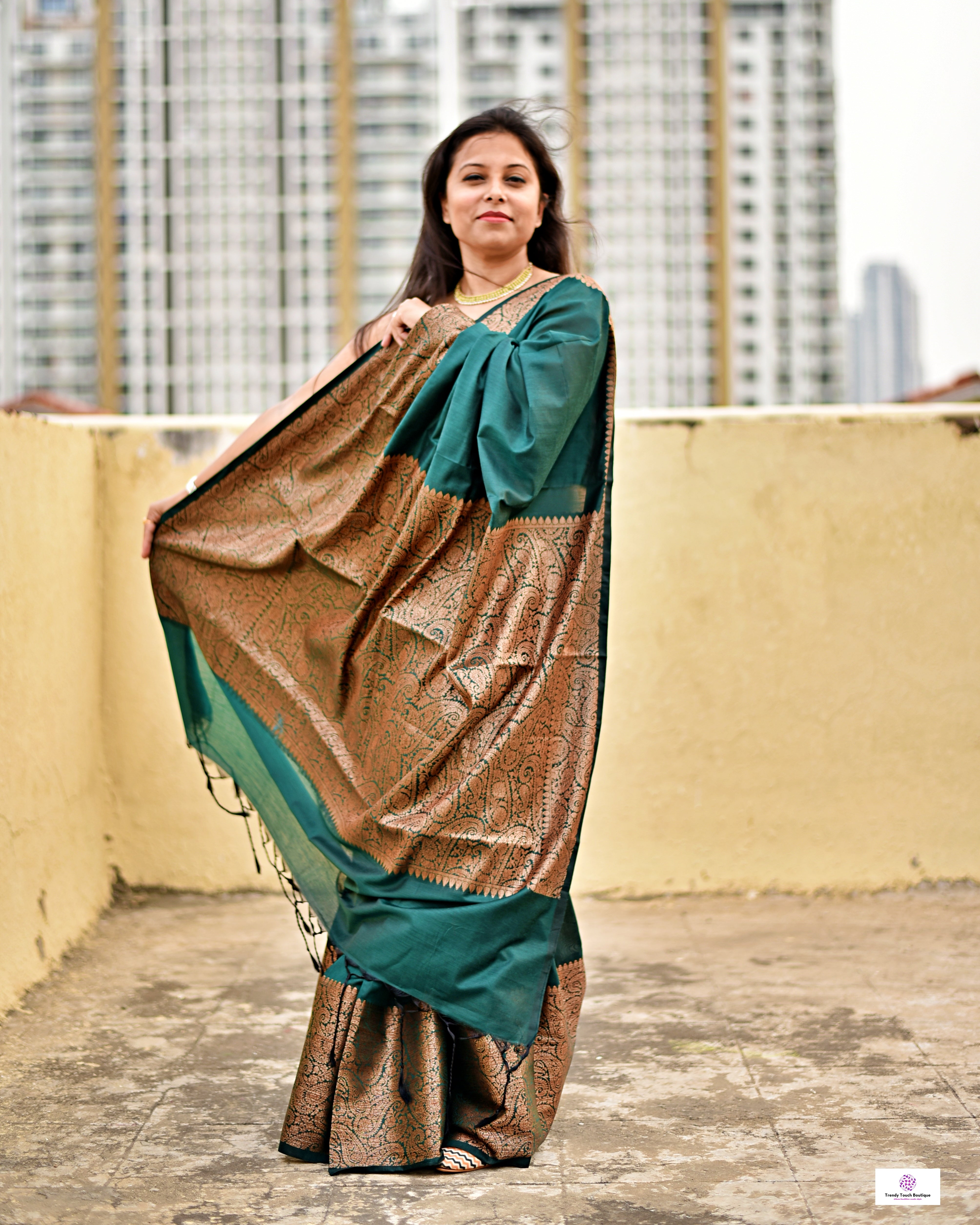 Paigam - Katan Silk Saree (Bottle Green)