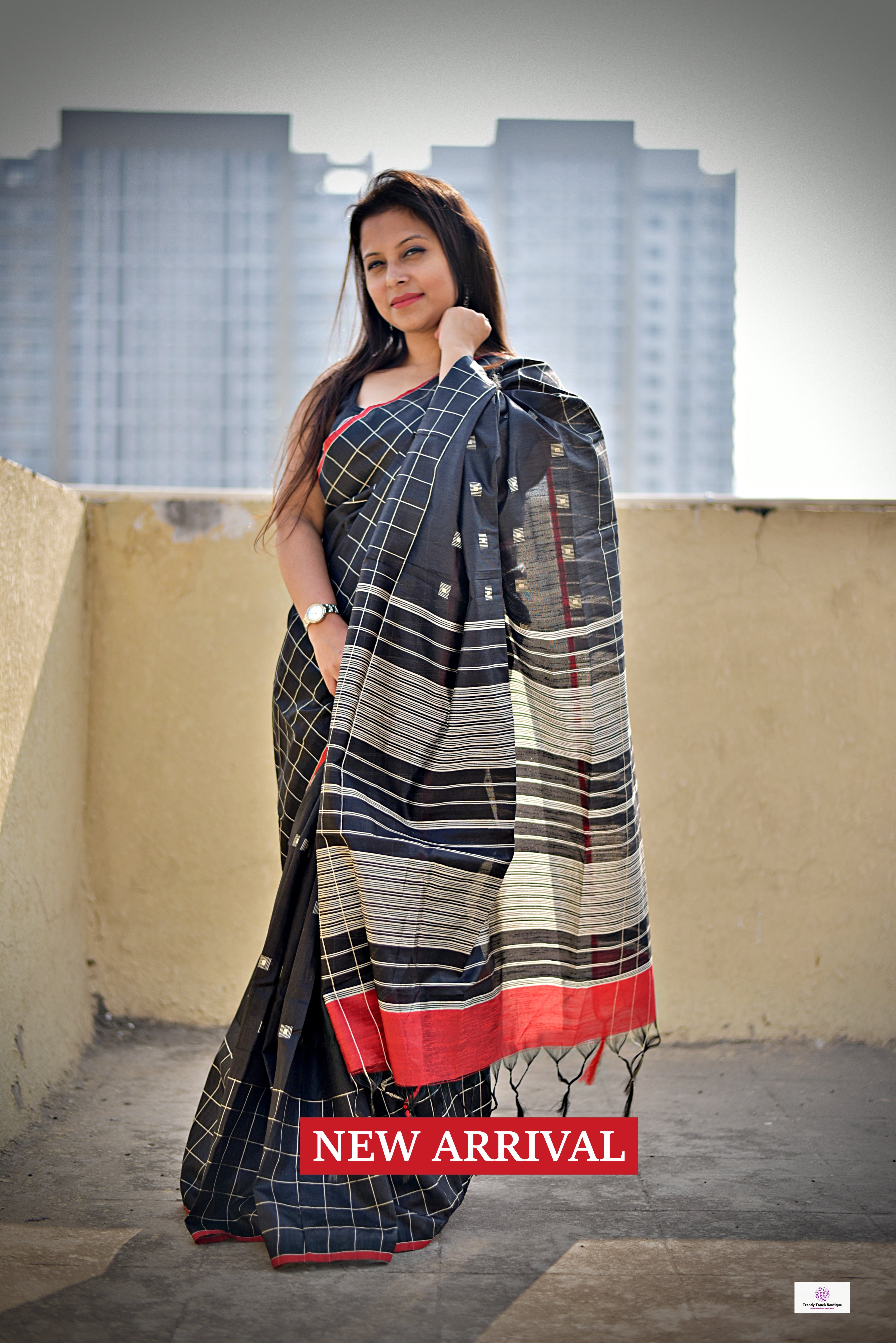 black red silk cotton office wear formal wear sarees check pattern with blouse piece contrast best price online handloom