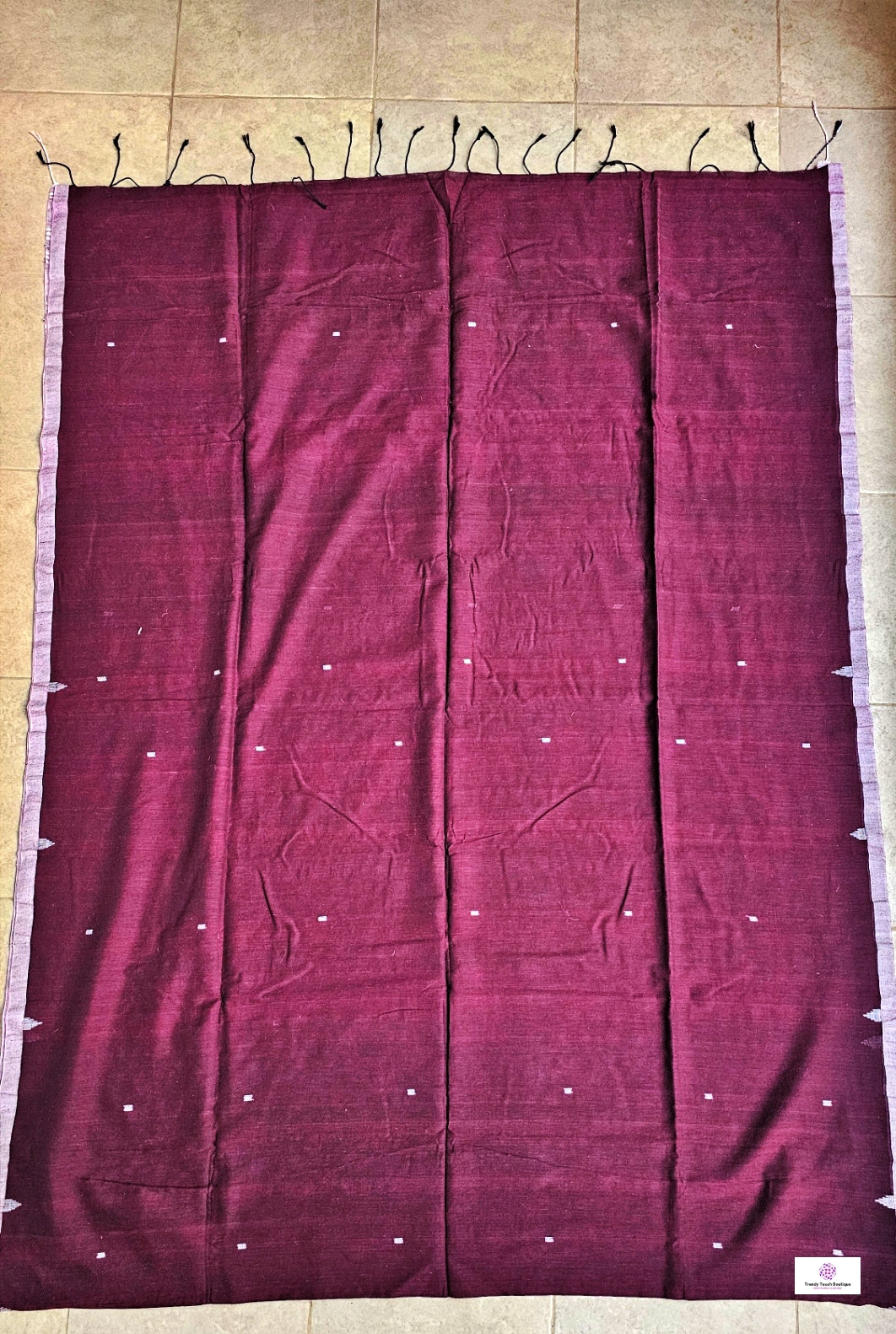 Burgundy - Bengal Handloom - Cotton Saree