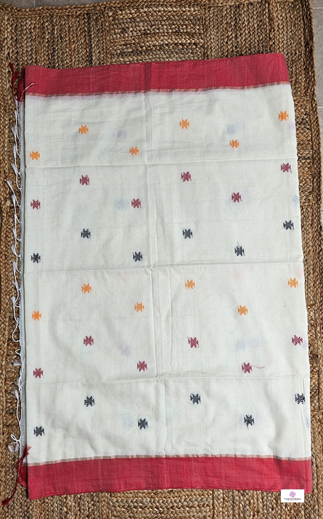 Lily - Bengal Handloom Red White - Cotton Saree