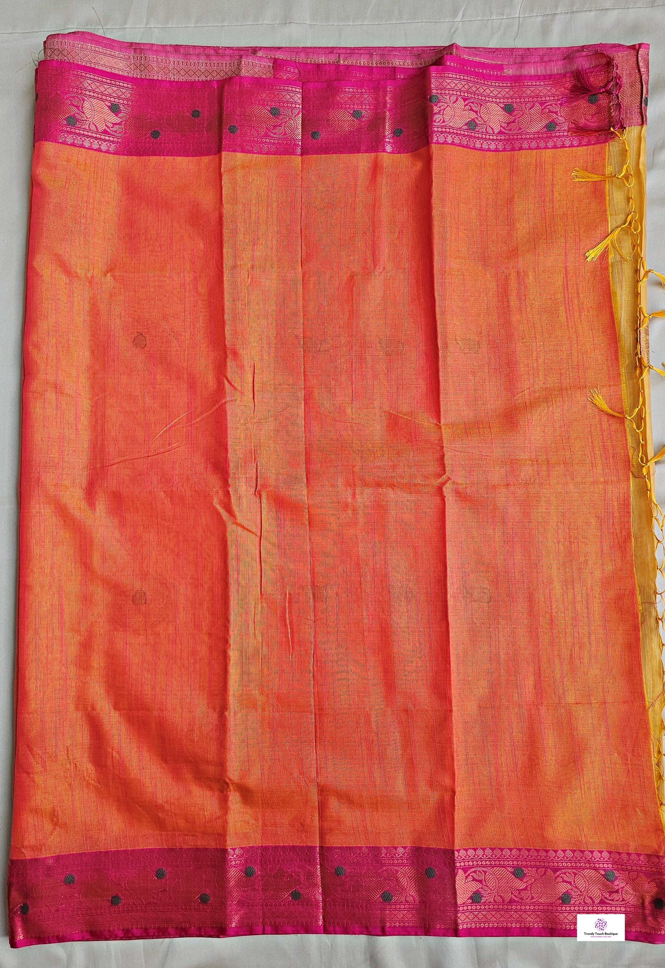 Muga cotton banarasi soft and lightweight puja, wedding and special ocassion casual wear saree yellow and pink with blouse piece best price